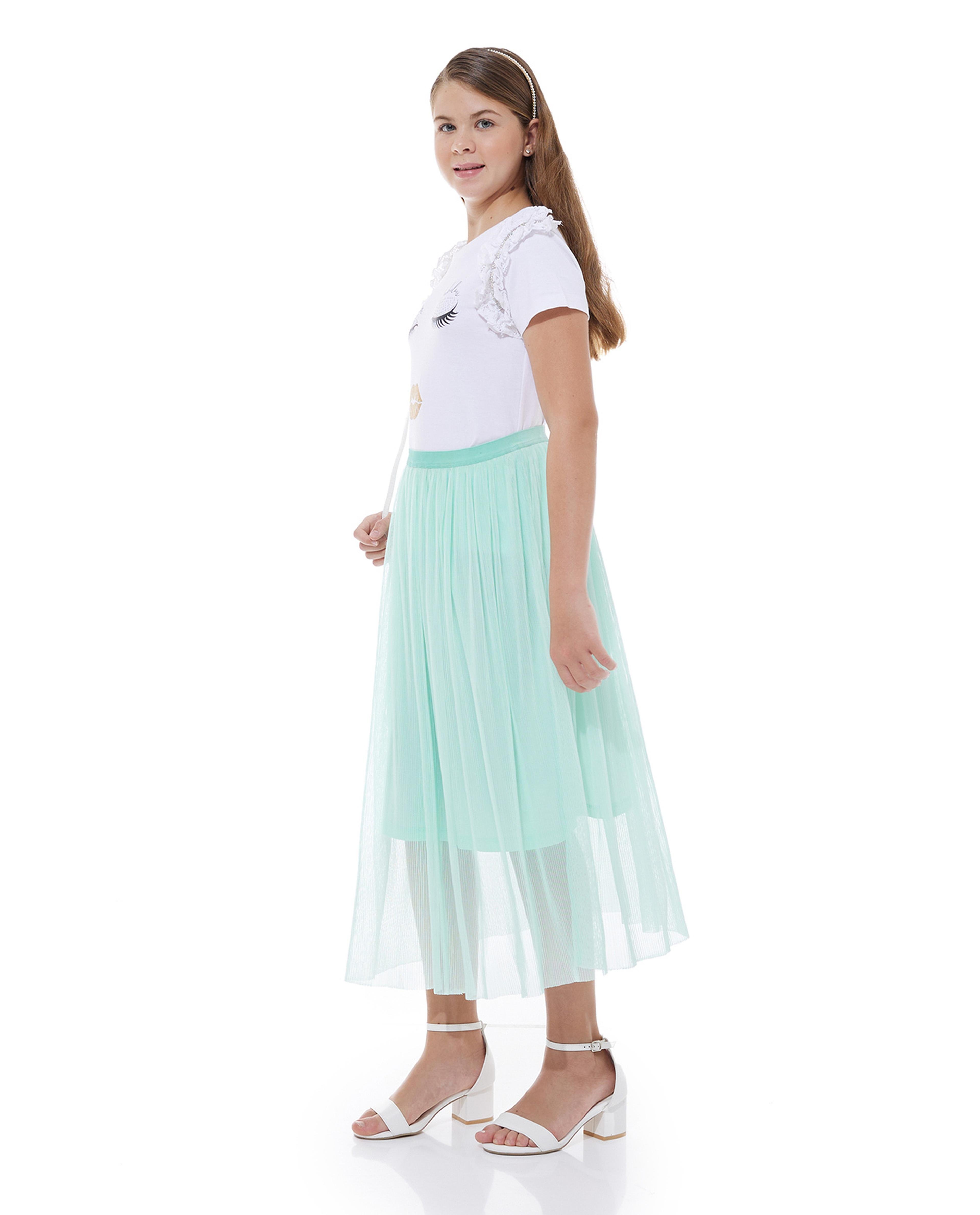 Solid Midi Skirt with Elastic Waist