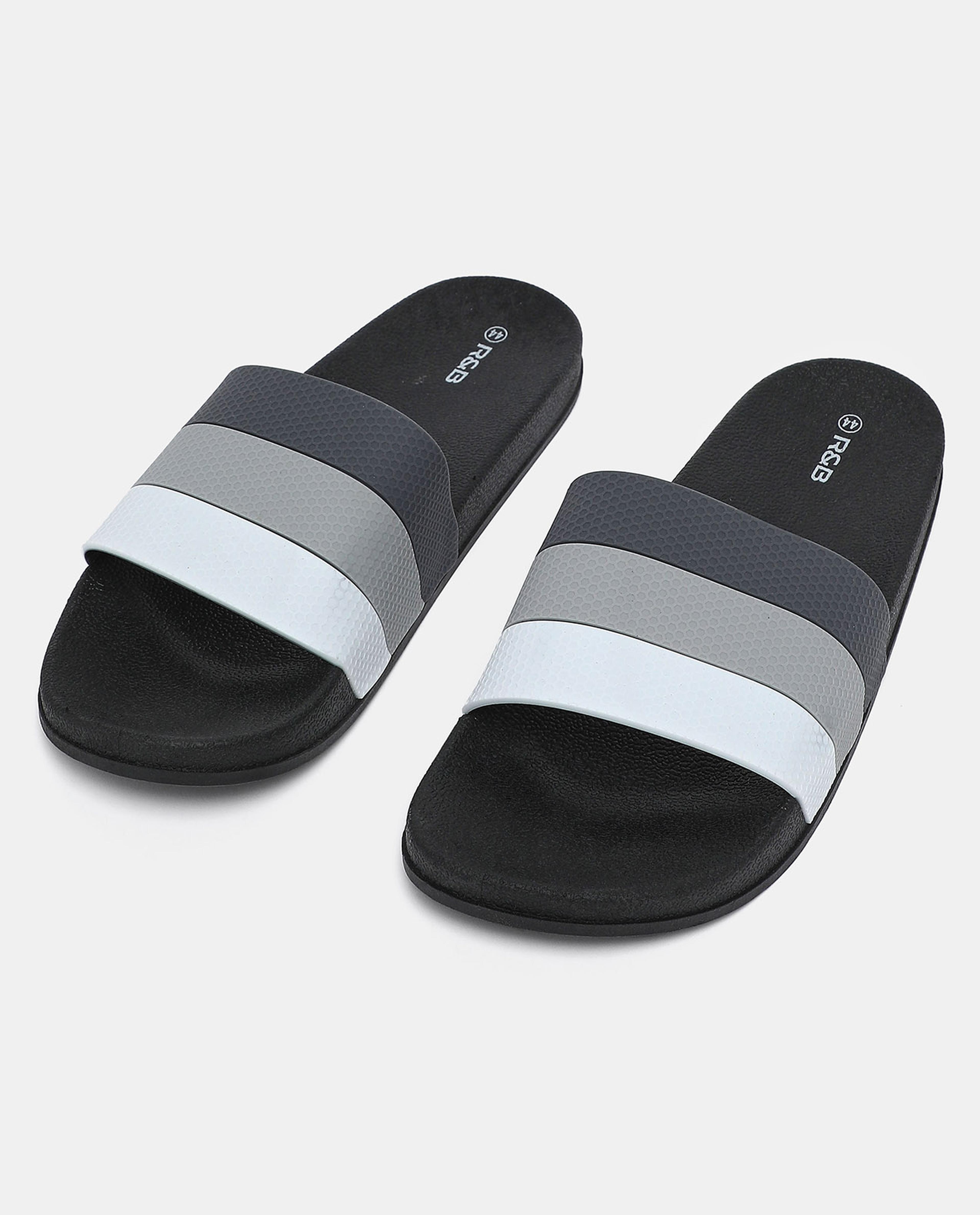 R&B Black Color Block Slip On Sliders