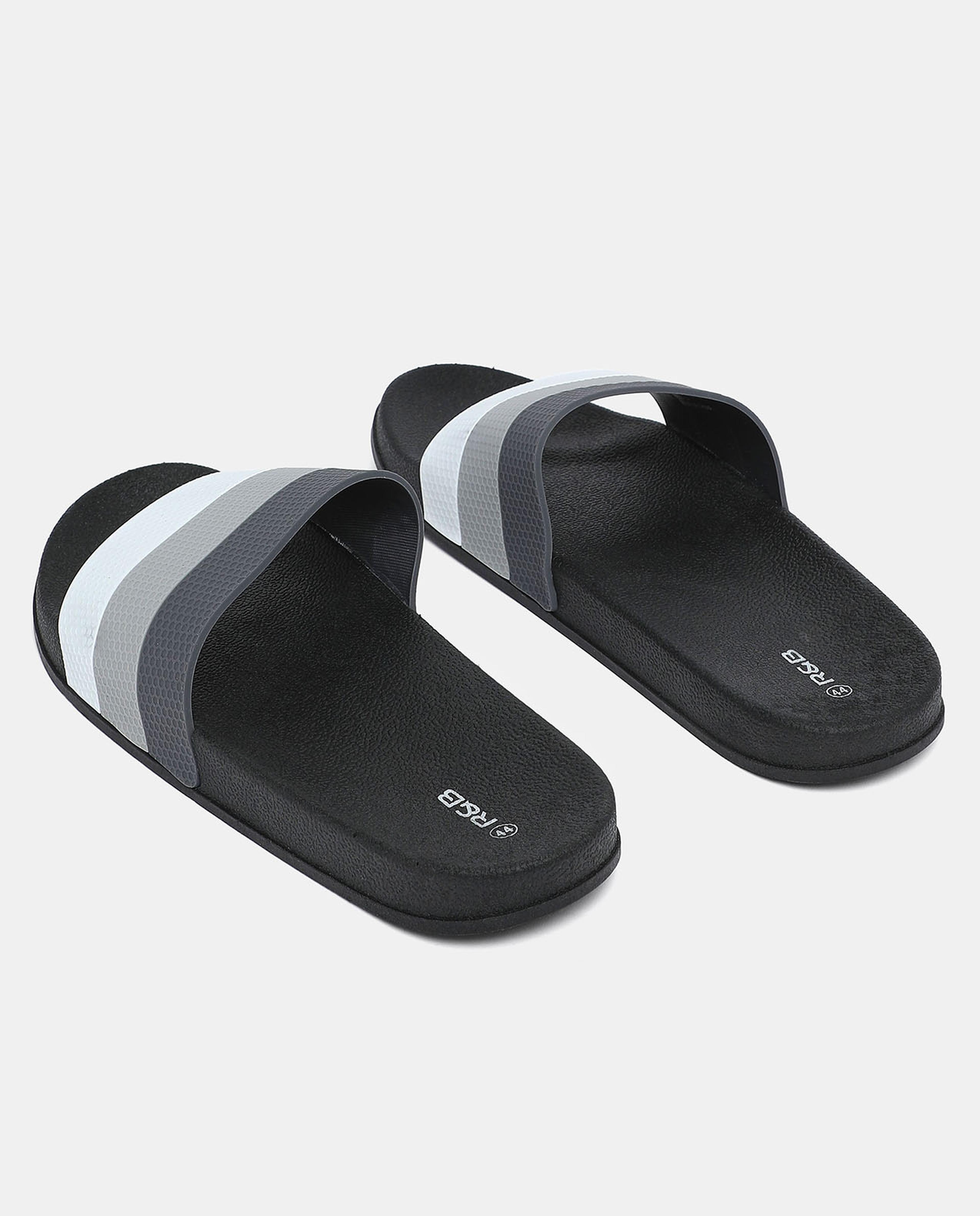 R&B Black Color Block Slip On Sliders