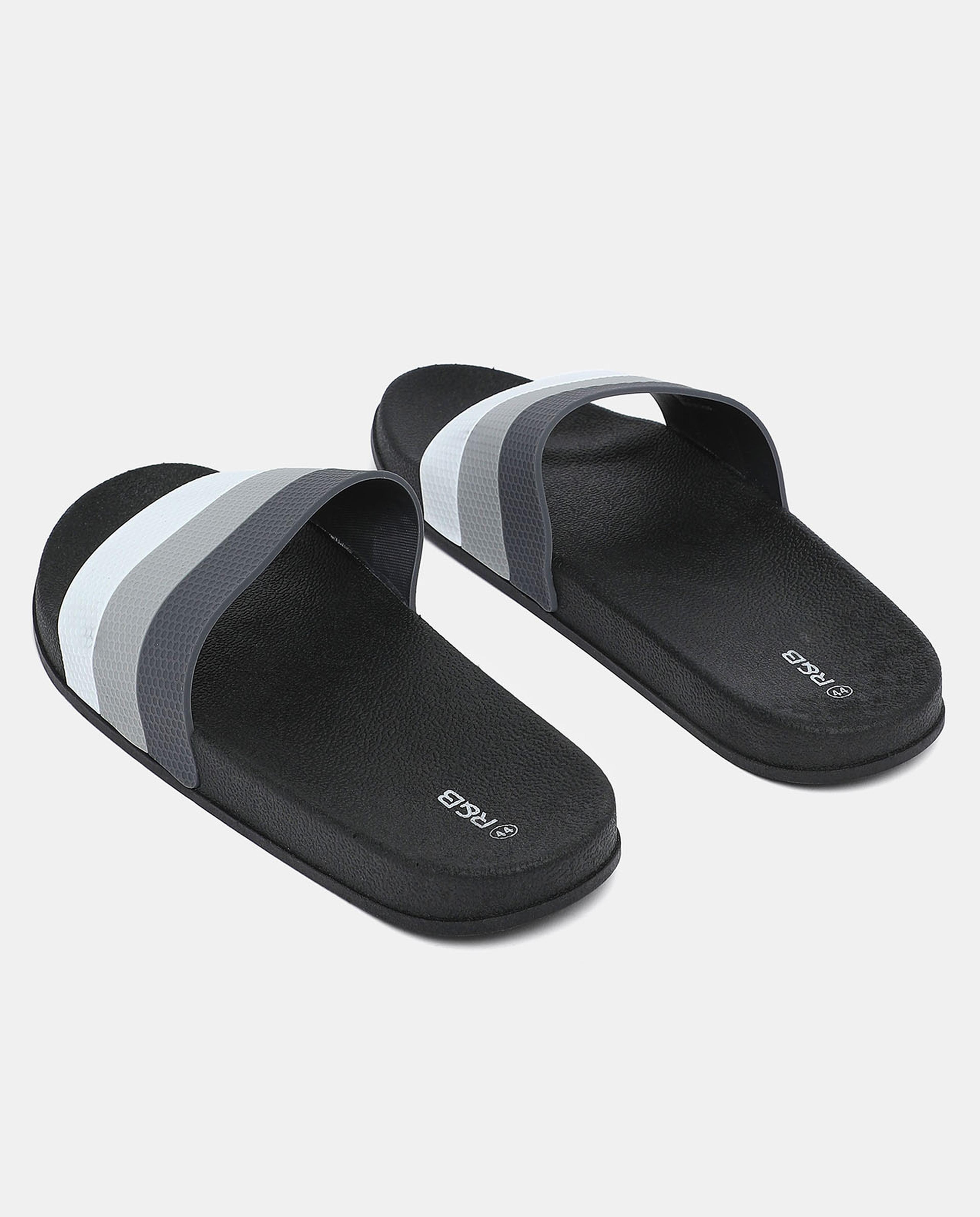R&B Black Color Block Slip On Sliders