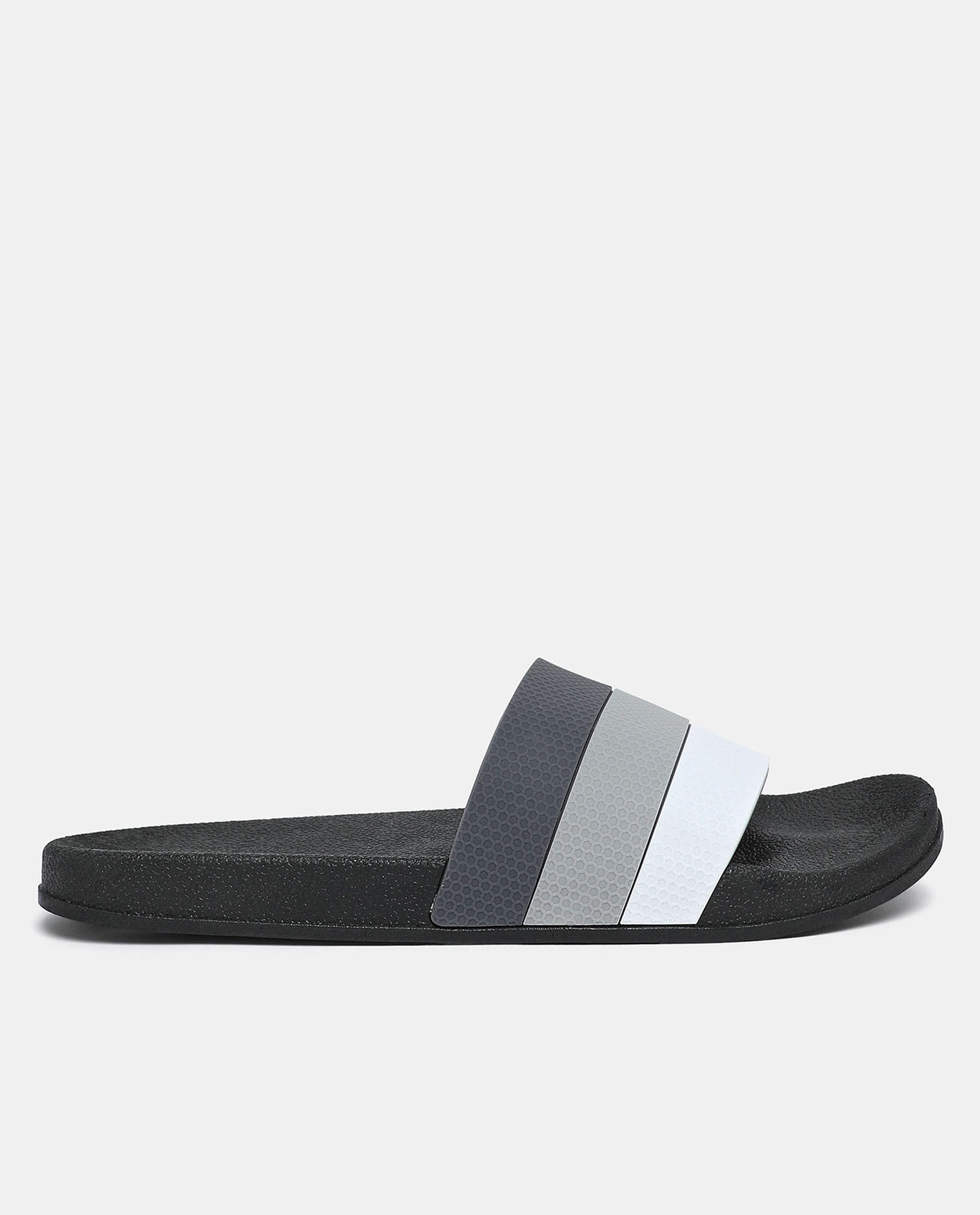 R&B Black Color Block Slip On Sliders
