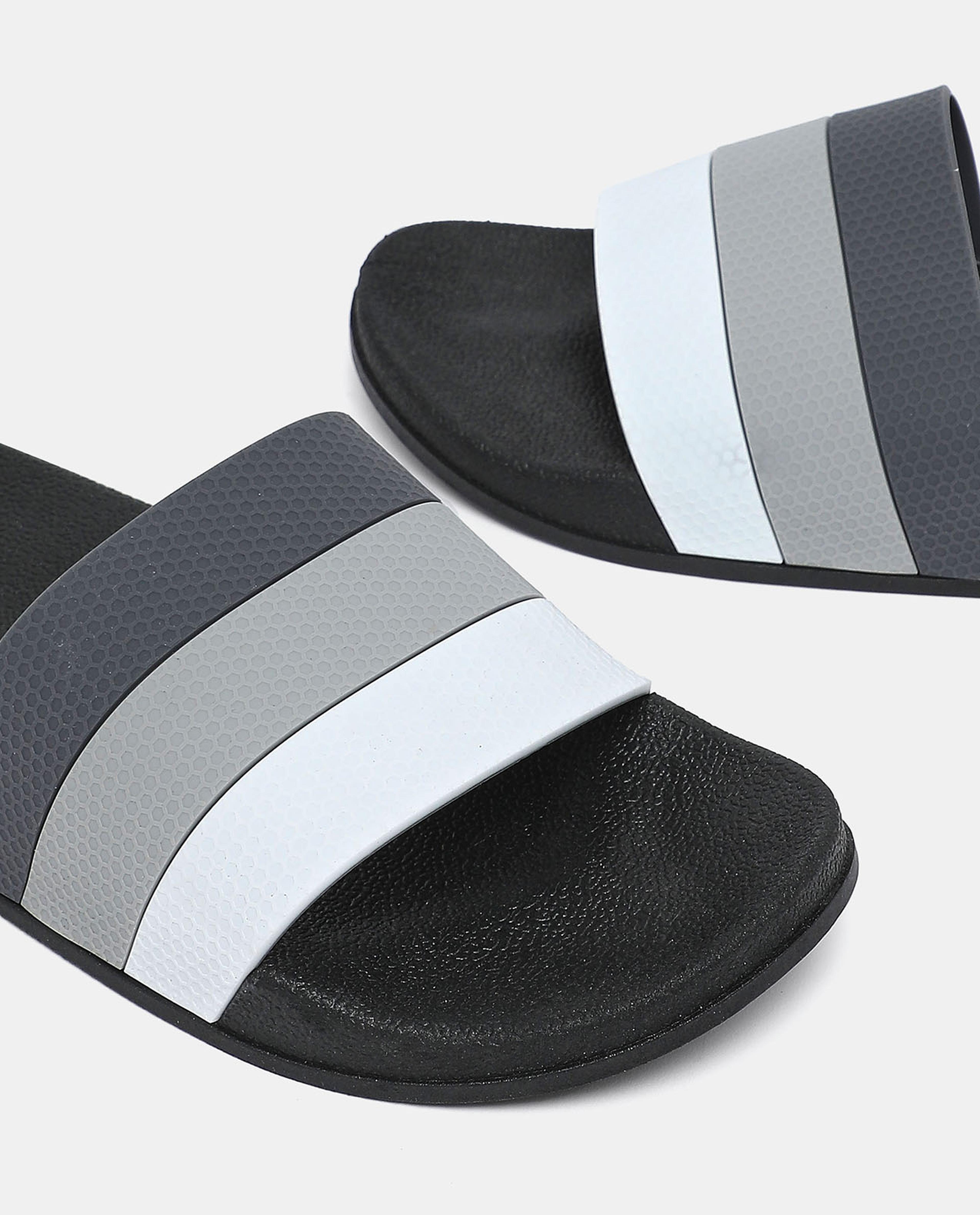 R&B Black Color Block Slip On Sliders
