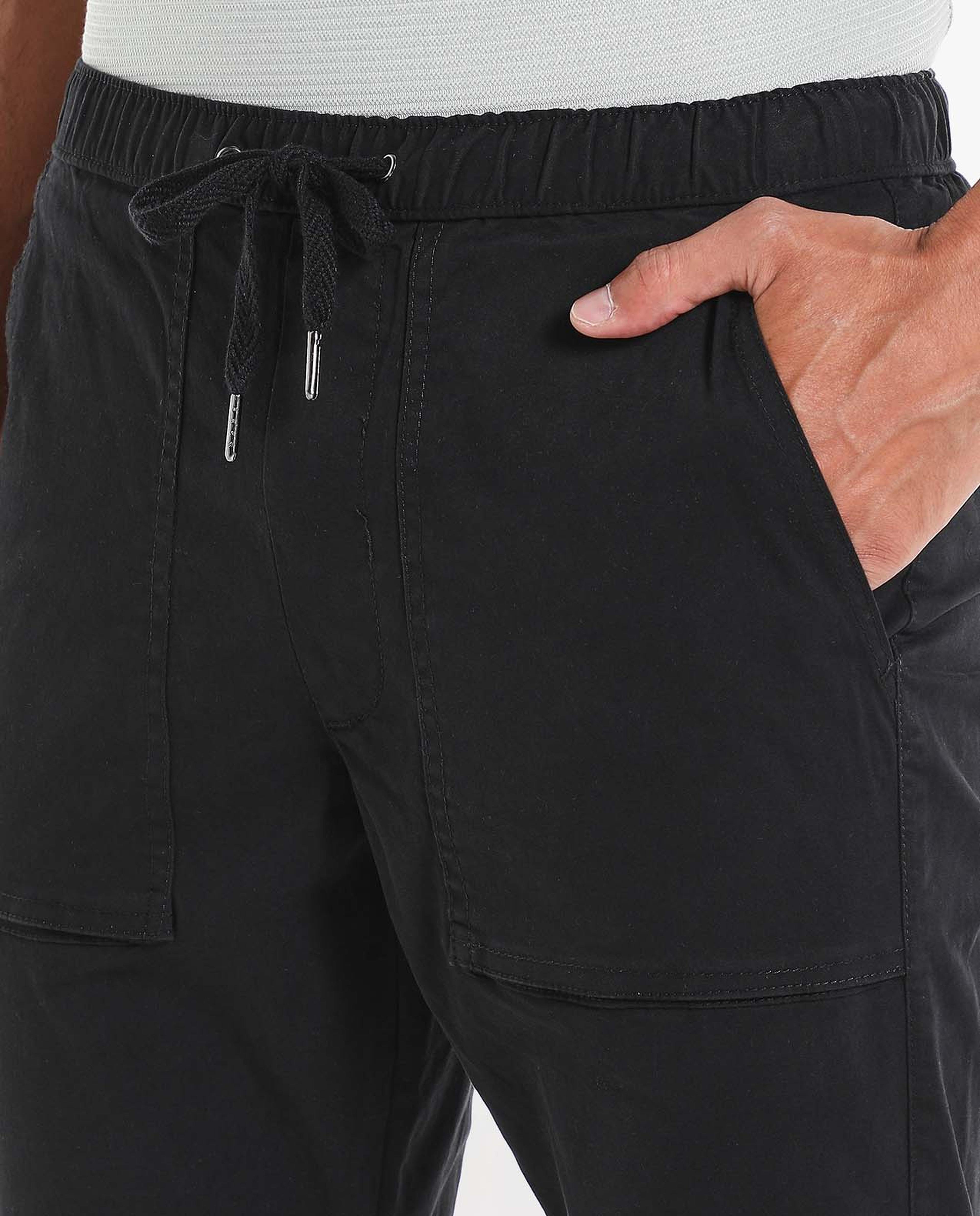 Solid Joggers Style Pants with Elasticated Drawstring Waist
