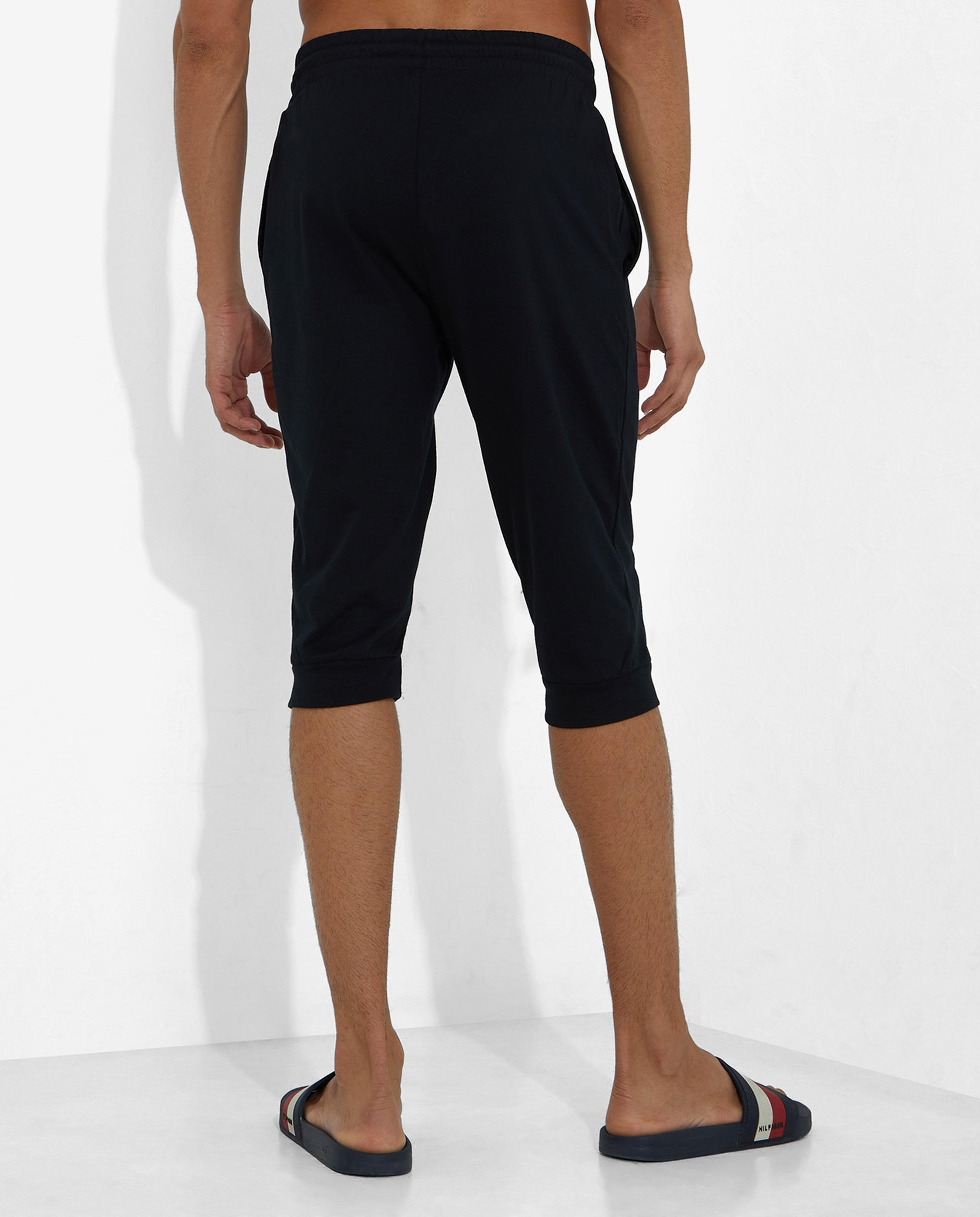 Solid Knee-Length Capris with Elasticated Drawstring Waist