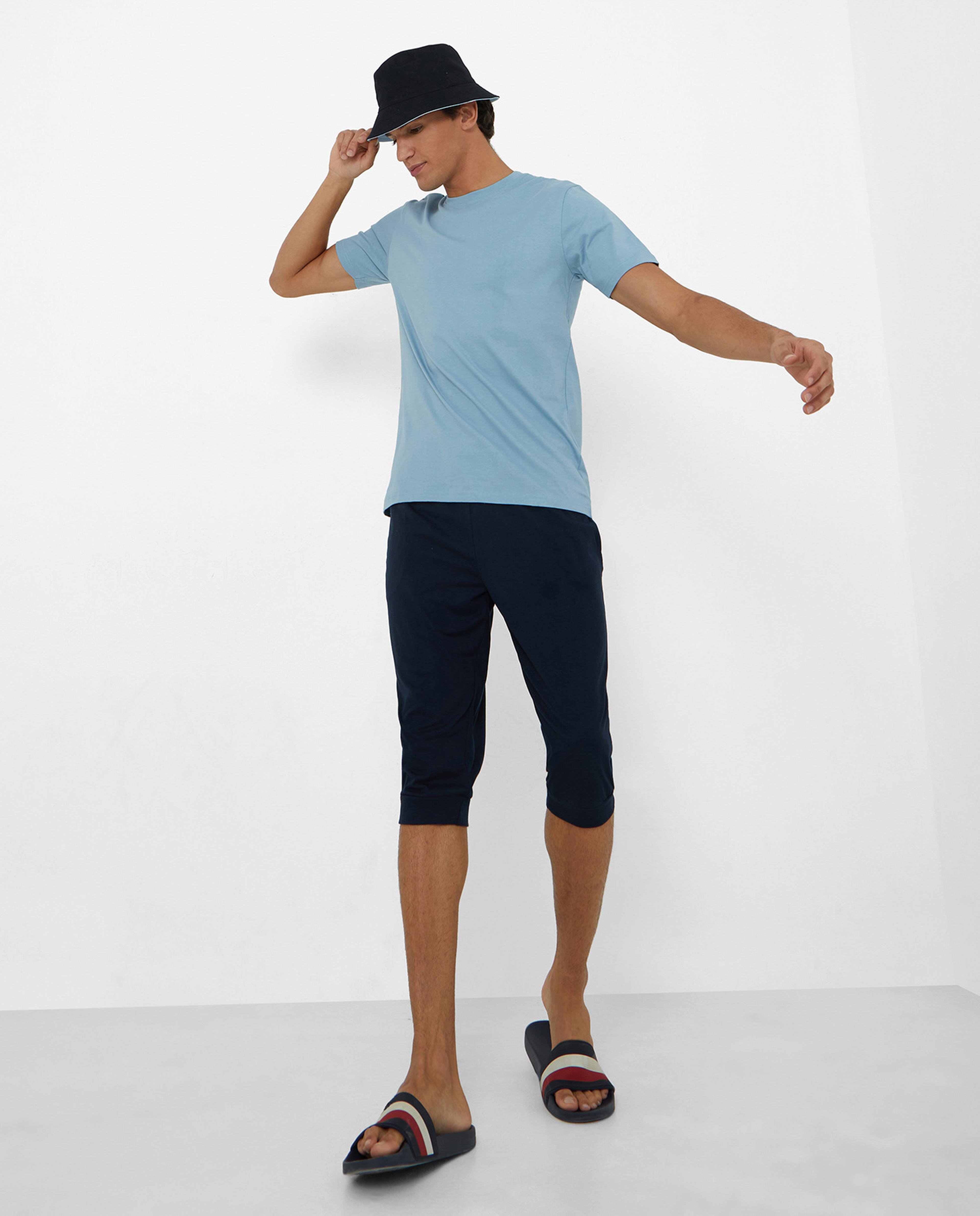 Solid Knee-Length Capris with Elasticated Drawstring Waist