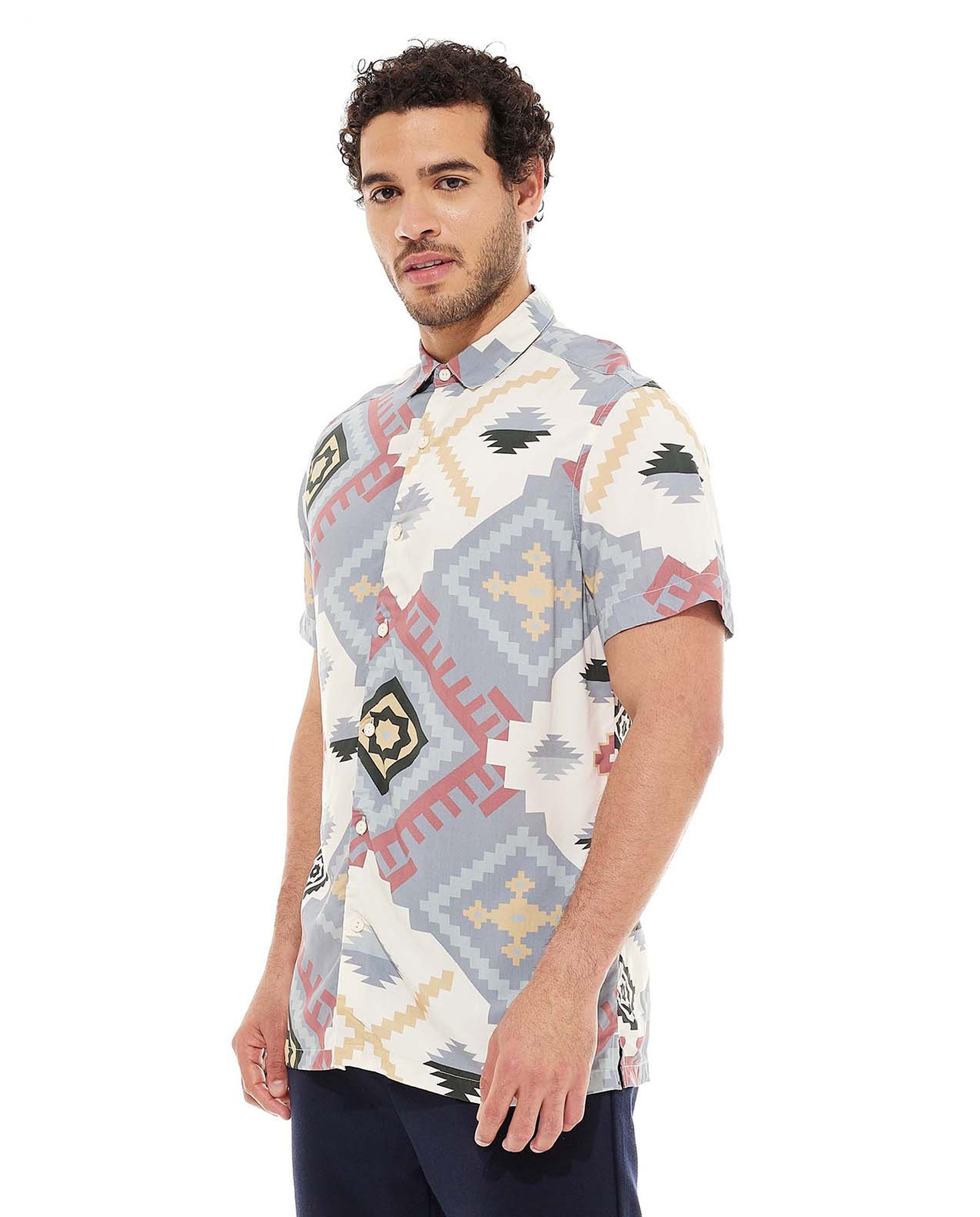 Geometric Print Shirt with Short Sleeves