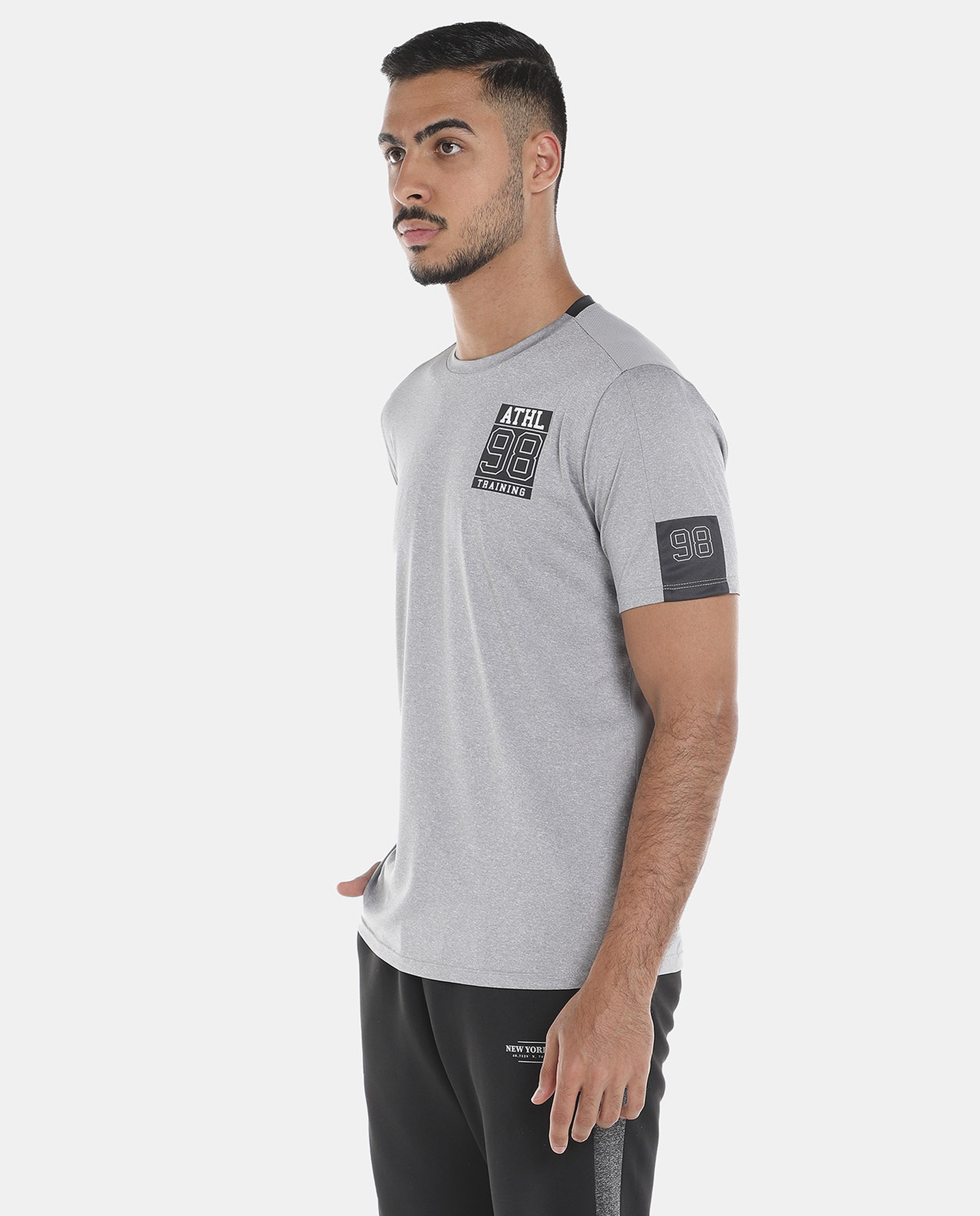 R&B Grey Printed Regular Fit T-Shirt