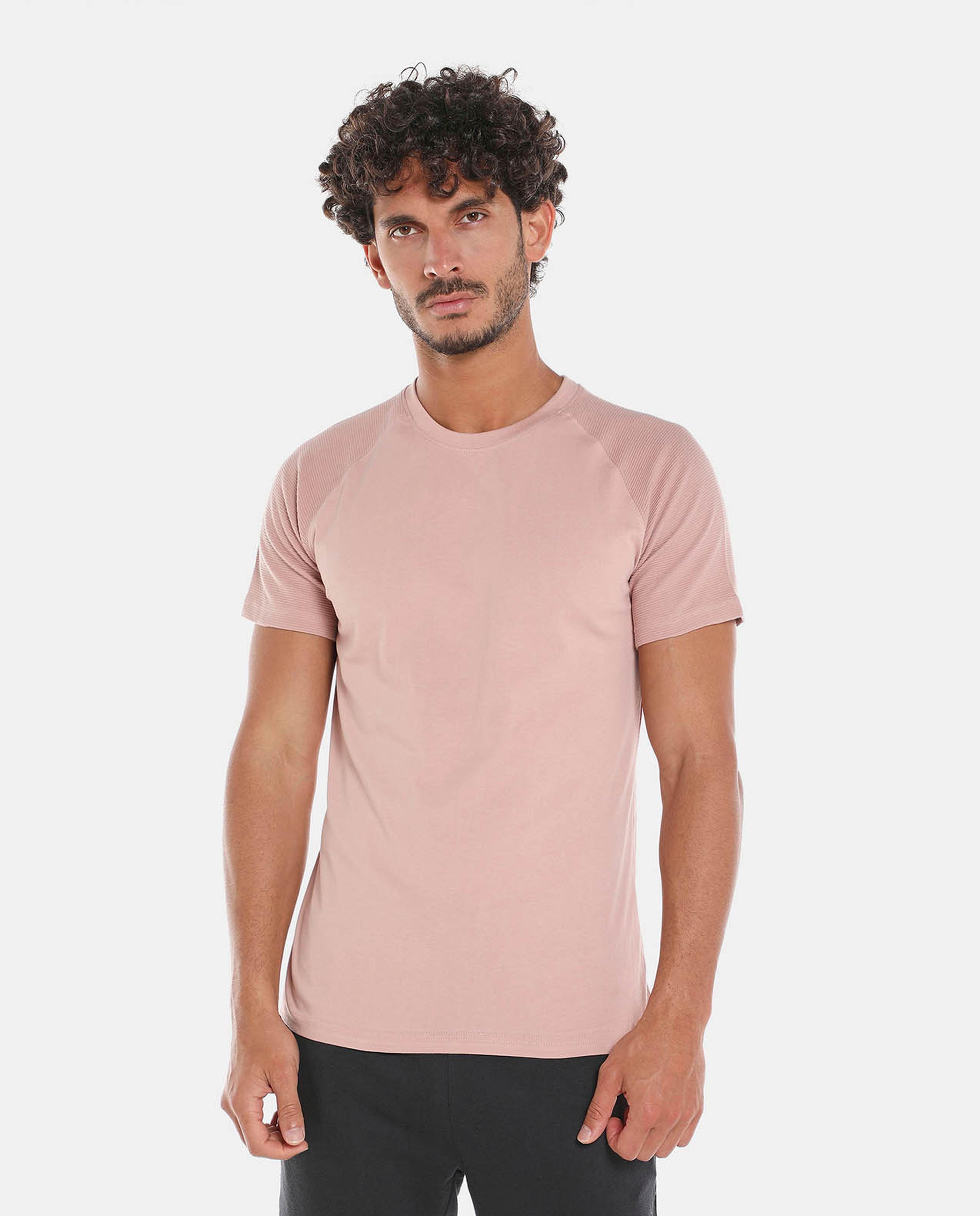 R&B Pink Solid Regular Fit T-Shirt