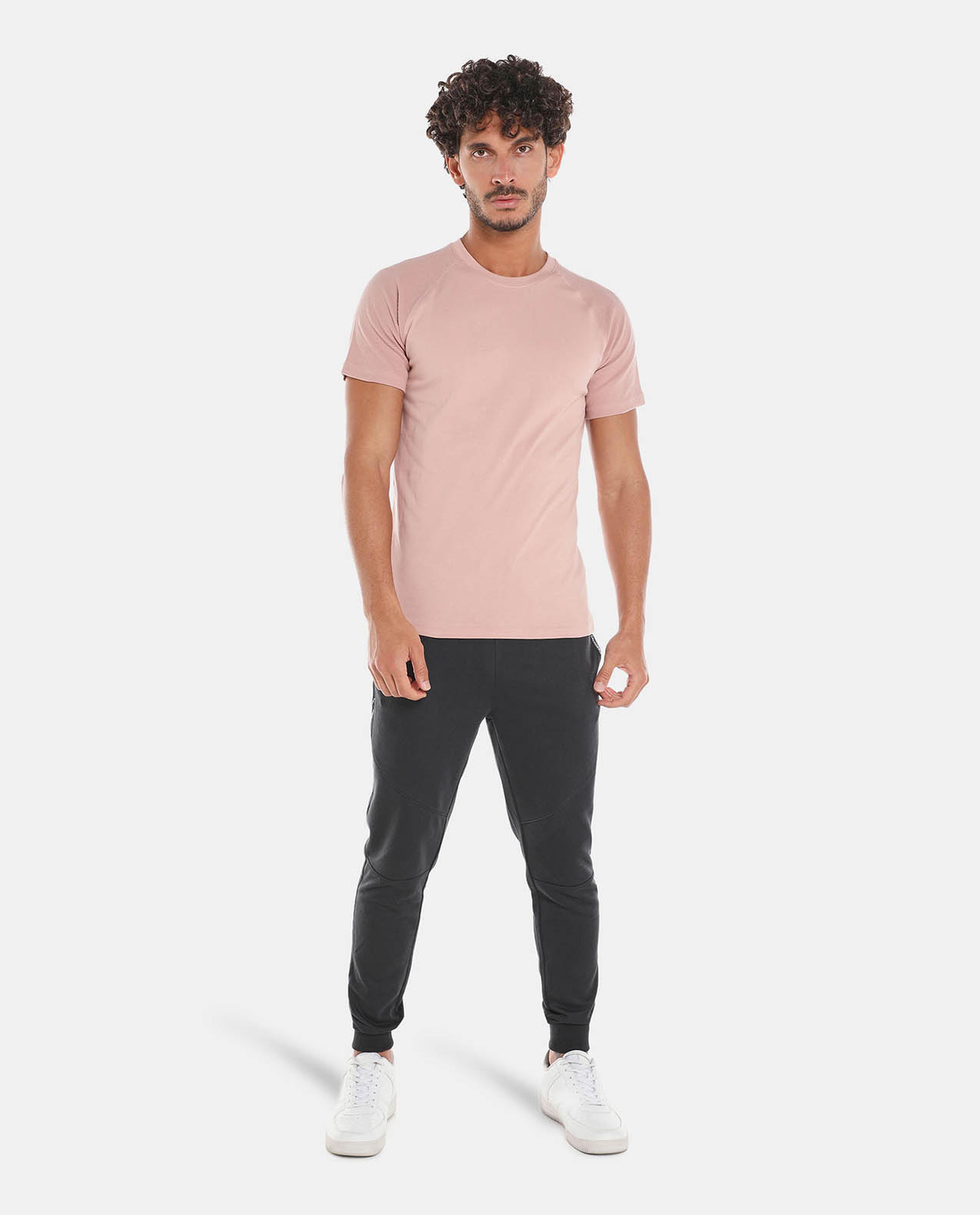 R&B Pink Solid Regular Fit T-Shirt