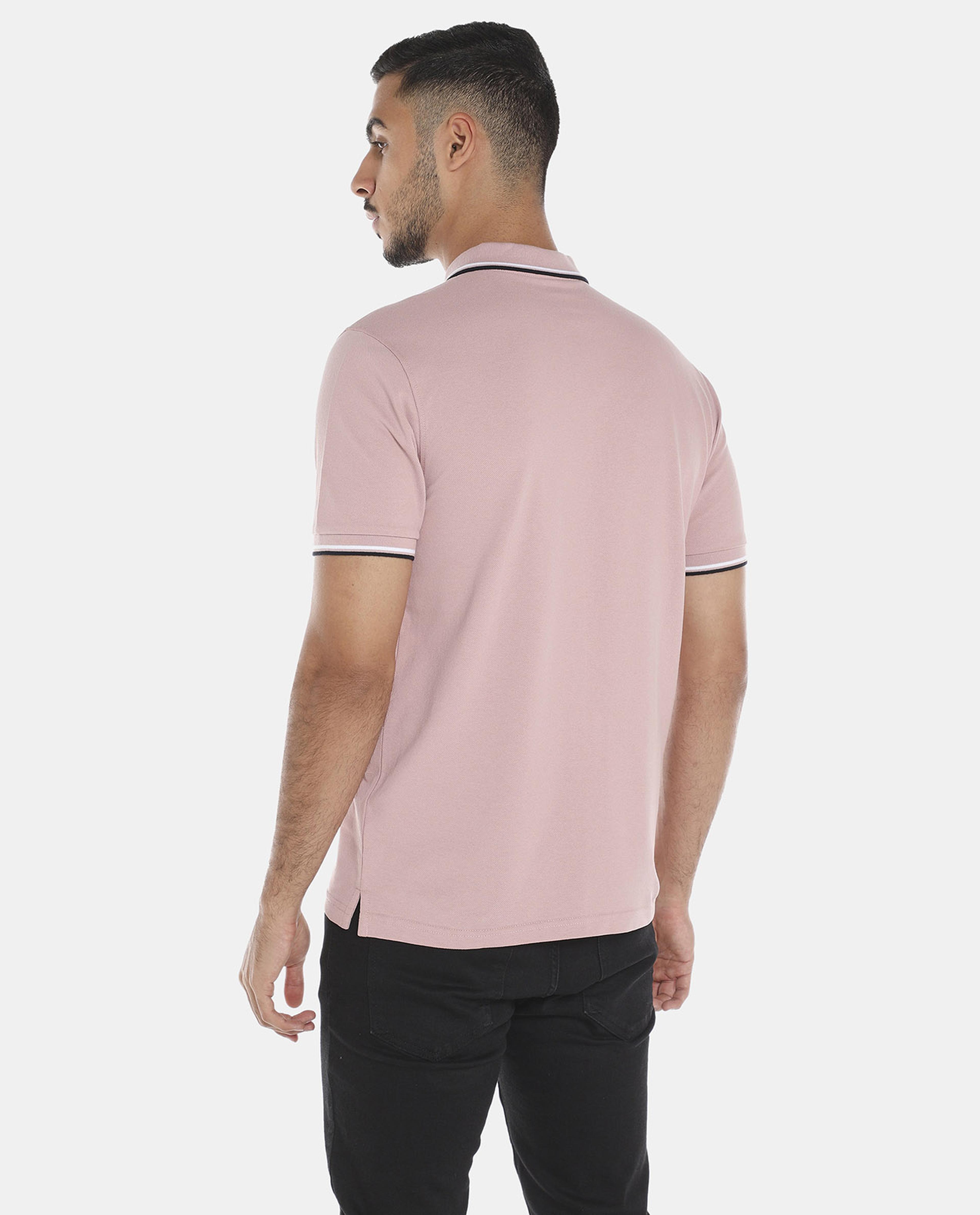 R&B Pink Polo T-shirt with Contrast Piping