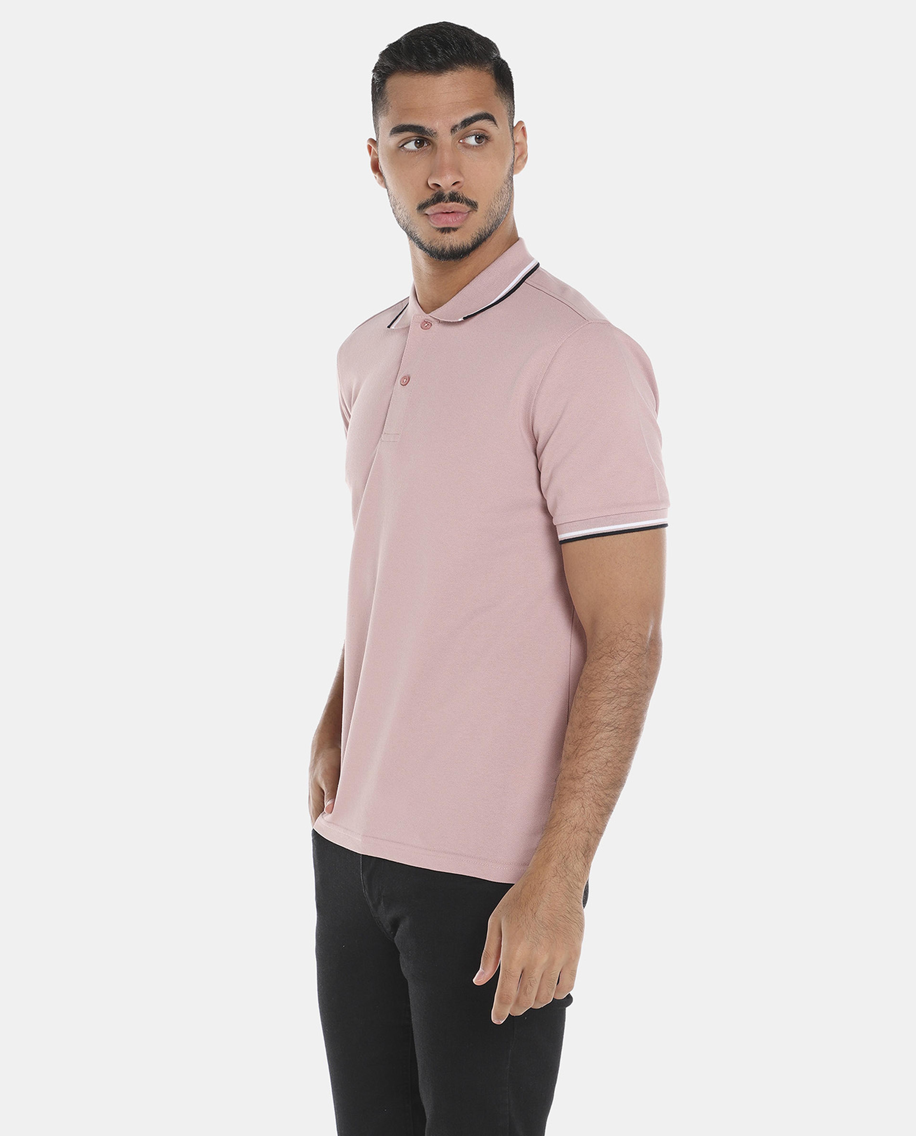 R&B Pink Polo T-shirt with Contrast Piping