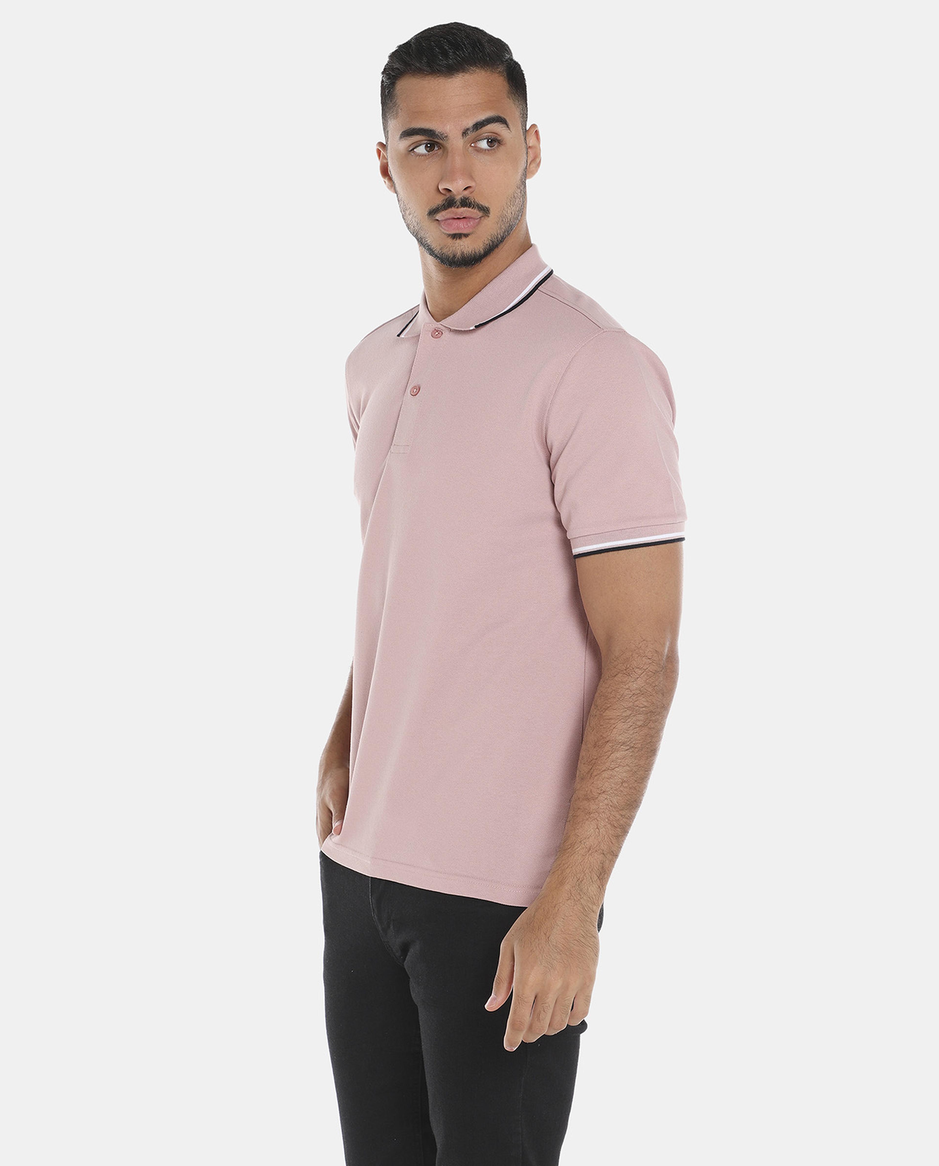 R&B Pink Polo T-shirt with Contrast Piping