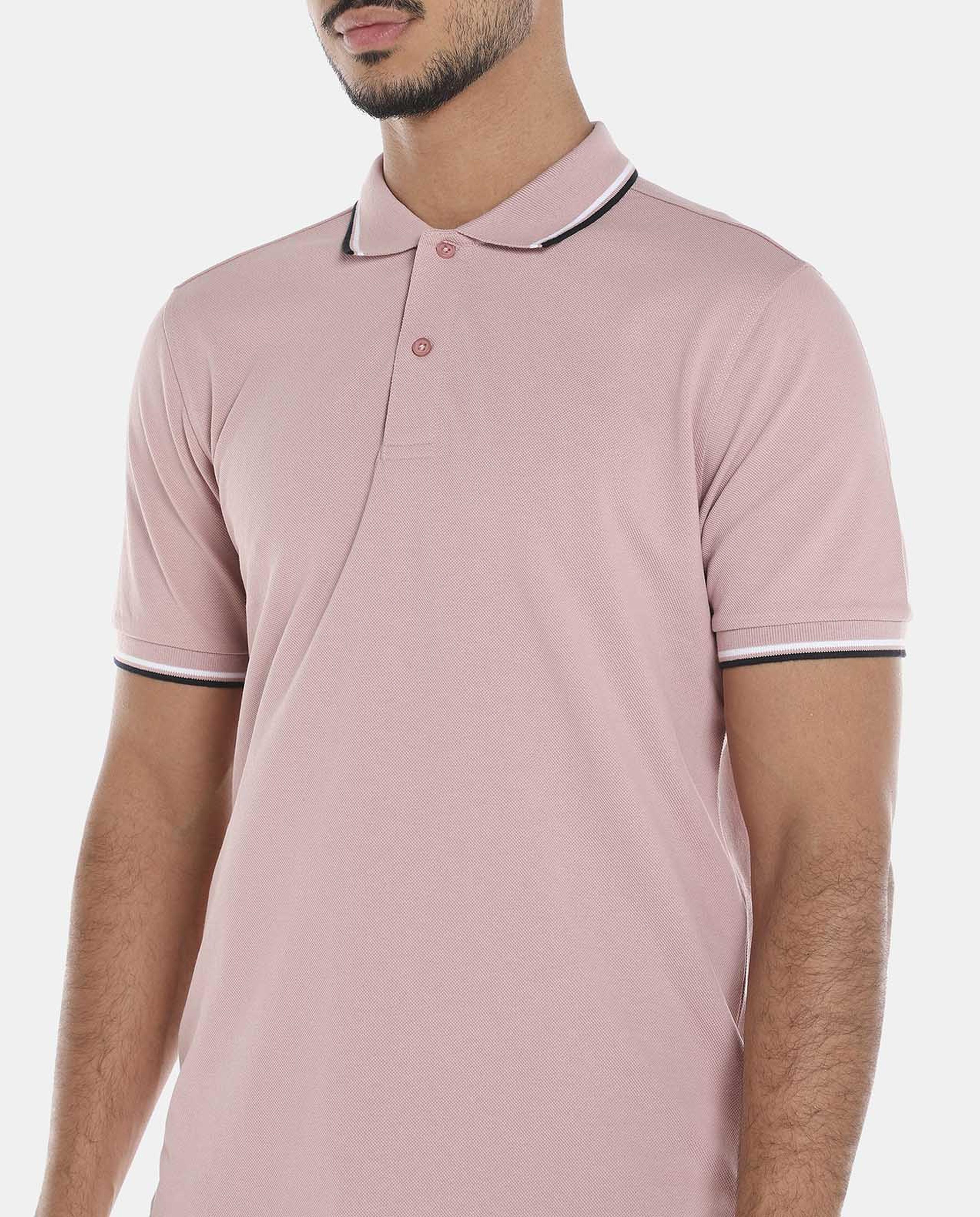 R&B Pink Polo T-shirt with Contrast Piping