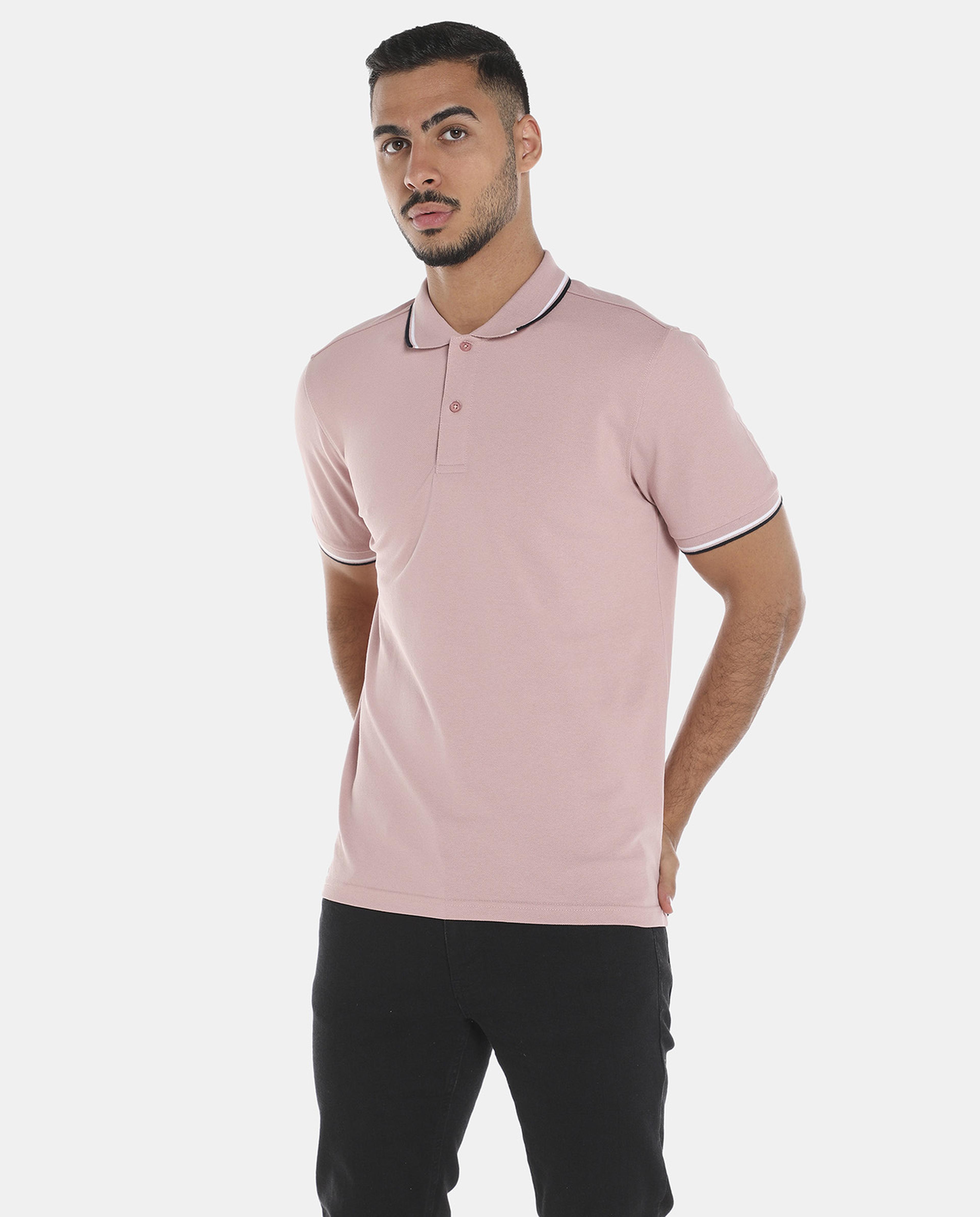 R&B Pink Polo T-shirt with Contrast Piping