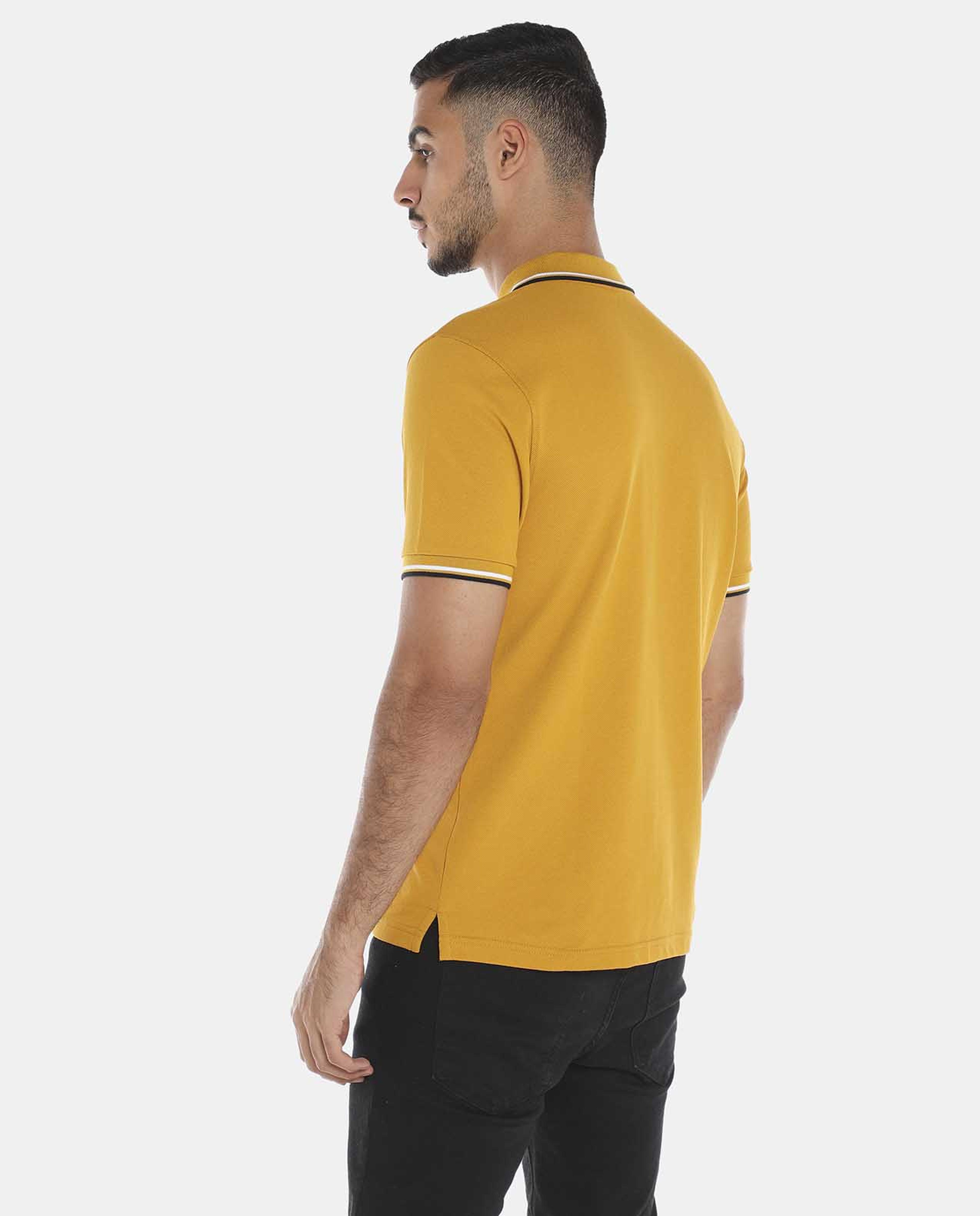 R&B Yellow Polo T-shirt with Contrast Piping