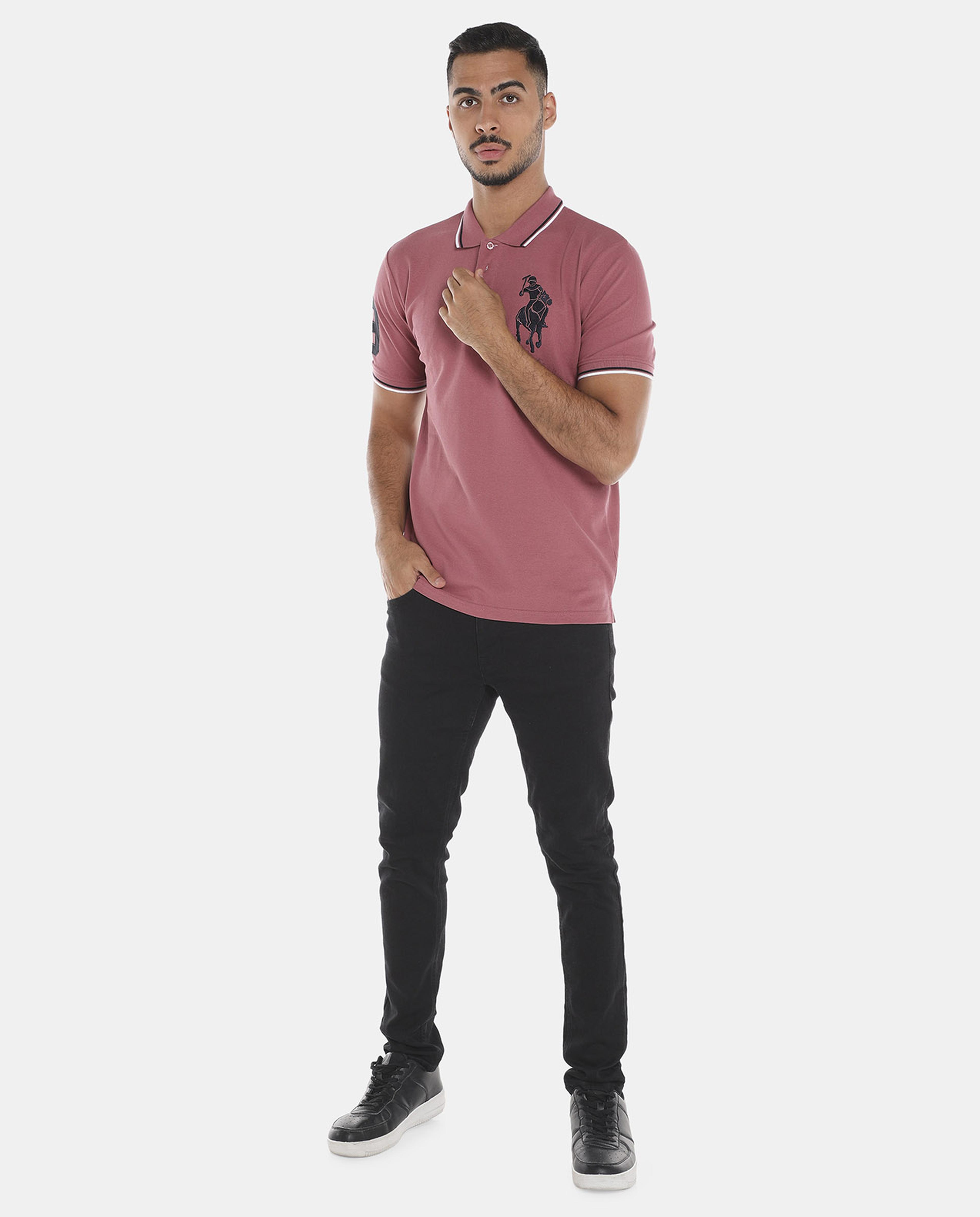 R&B Pink Embroidered Polo T-Shirt