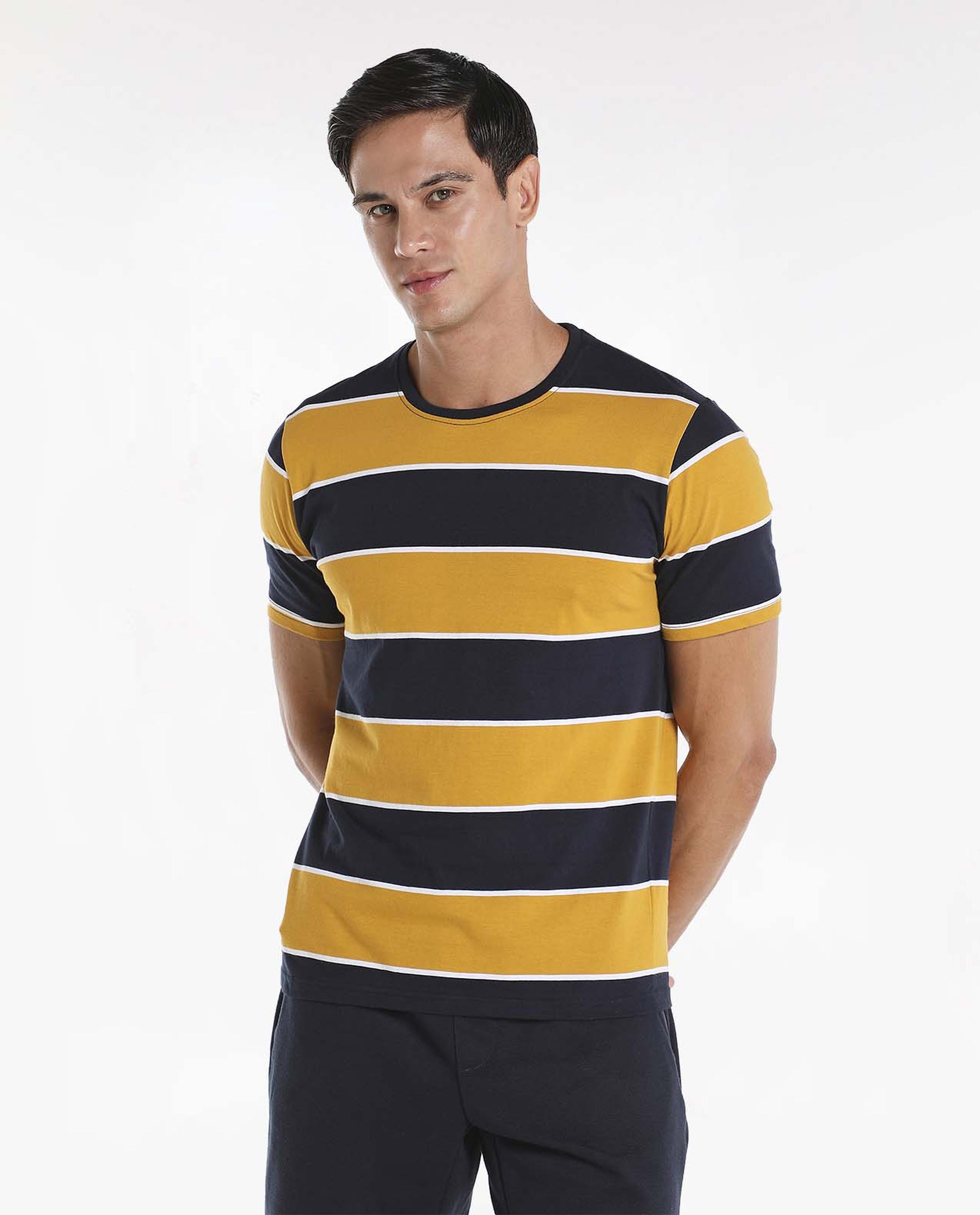 Color Block T-Shirt with Crew Neck and Short Sleeves