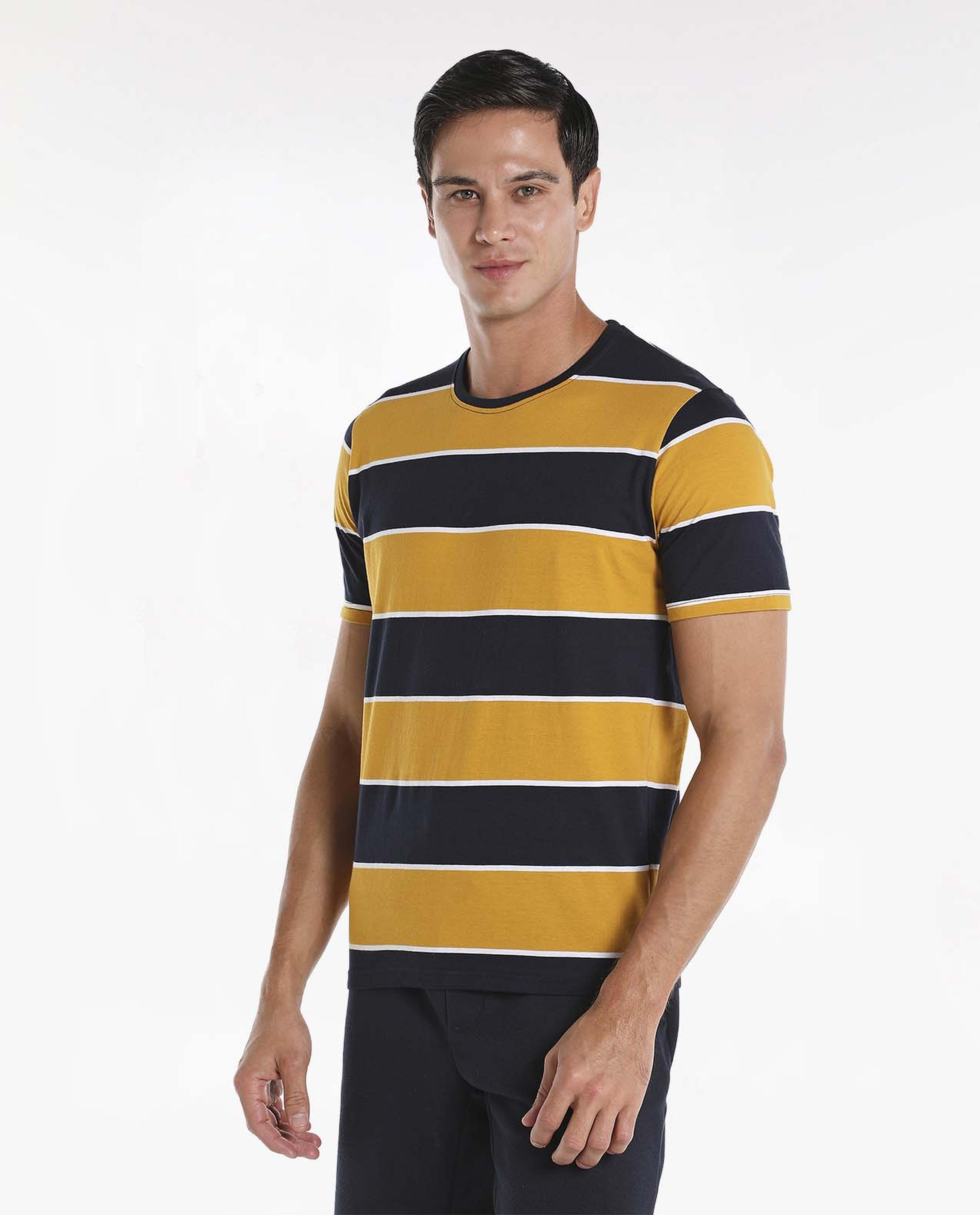 Color Block T-Shirt with Crew Neck and Short Sleeves