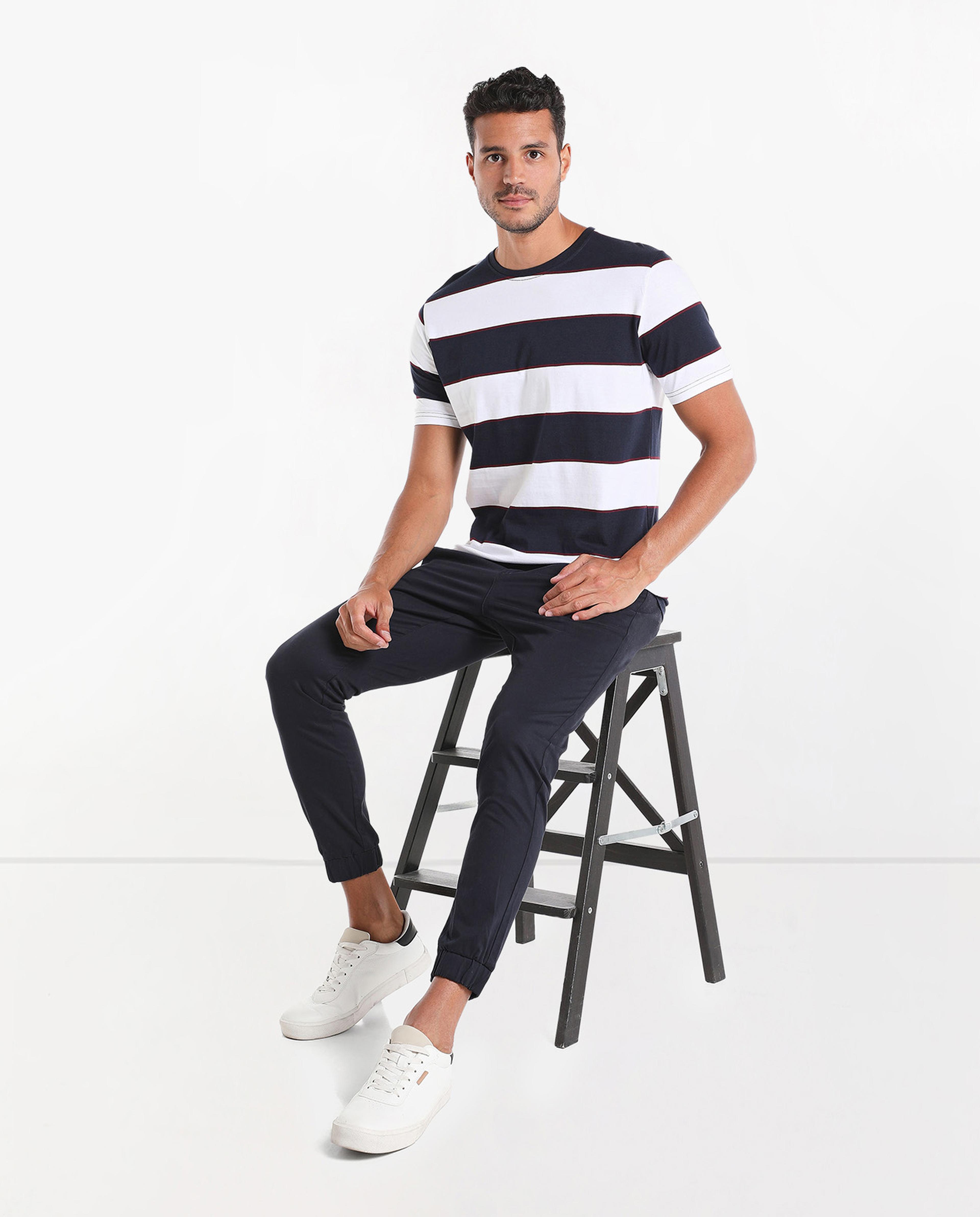 Striped T-Shirt with Crew Neck and Short Sleeves