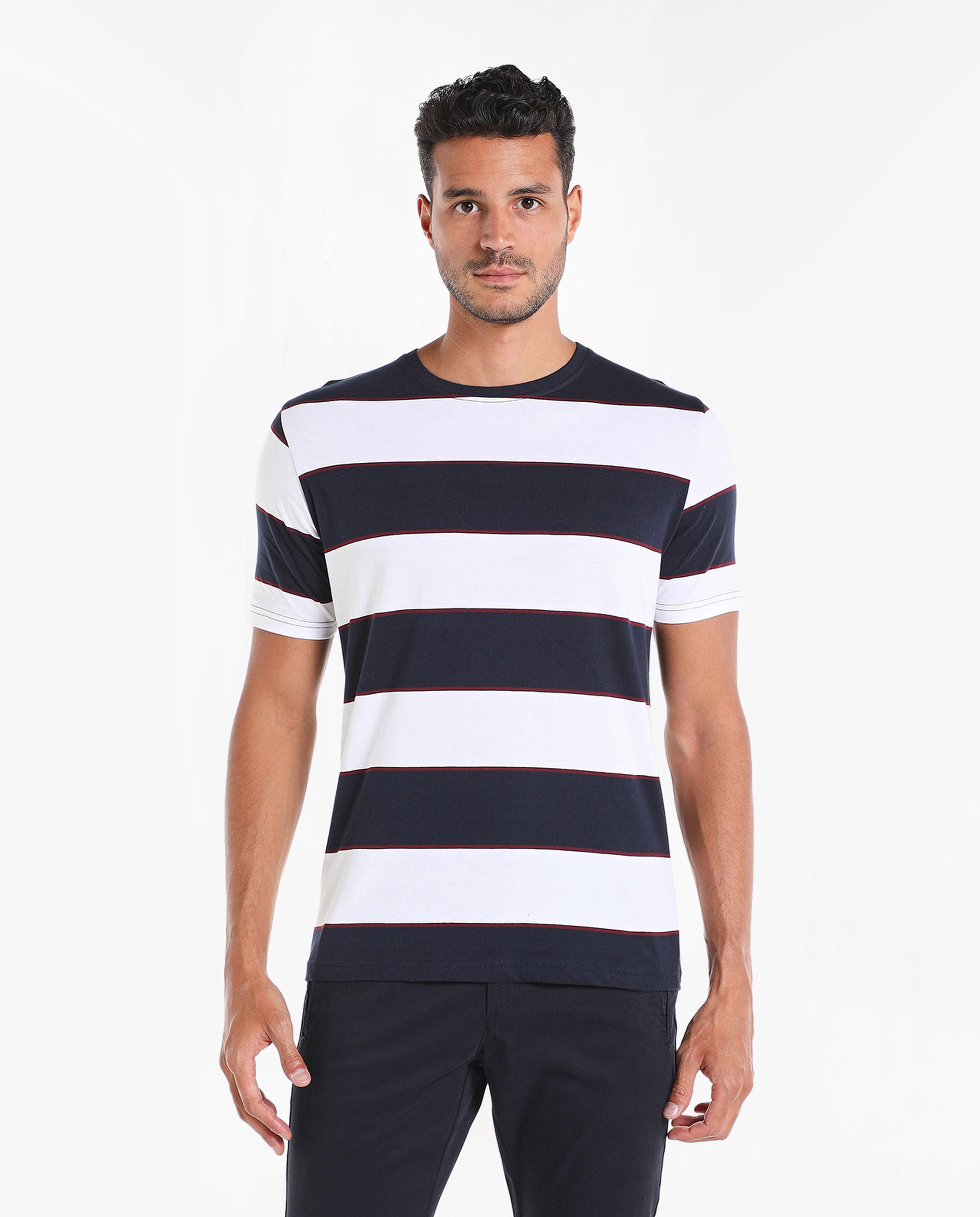 Striped T-Shirt with Crew Neck and Short Sleeves