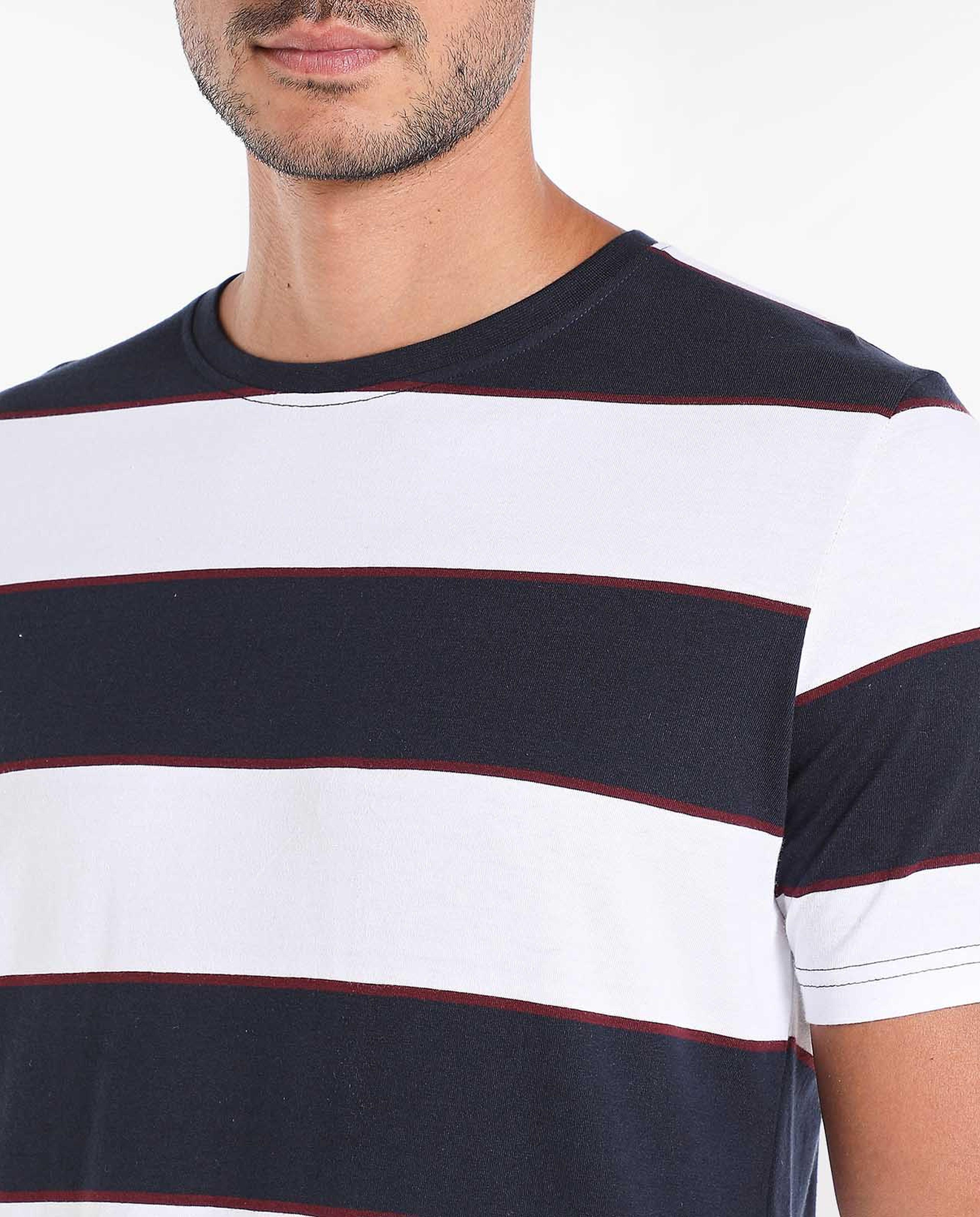 Striped T-Shirt with Crew Neck and Short Sleeves