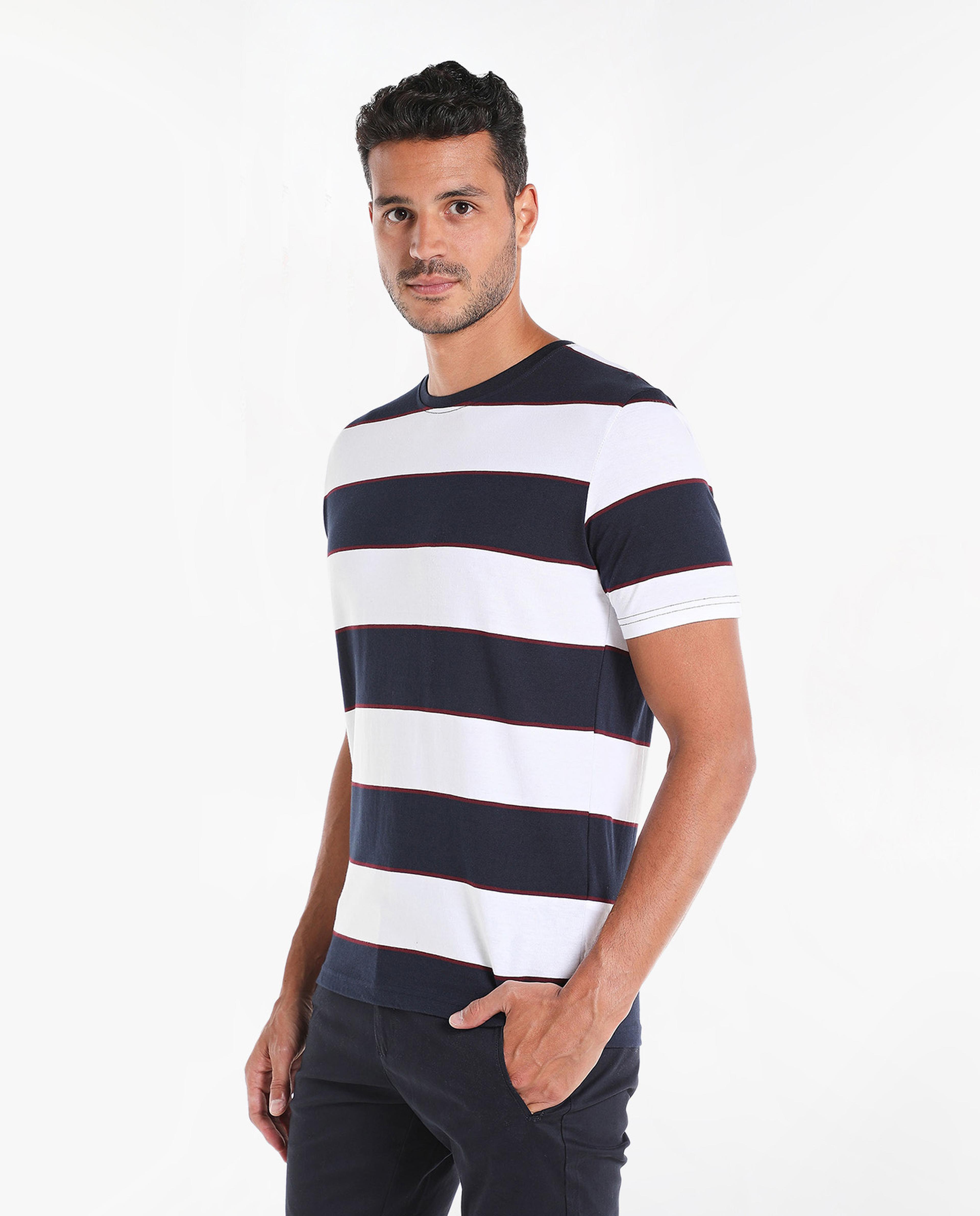 Striped T-Shirt with Crew Neck and Short Sleeves