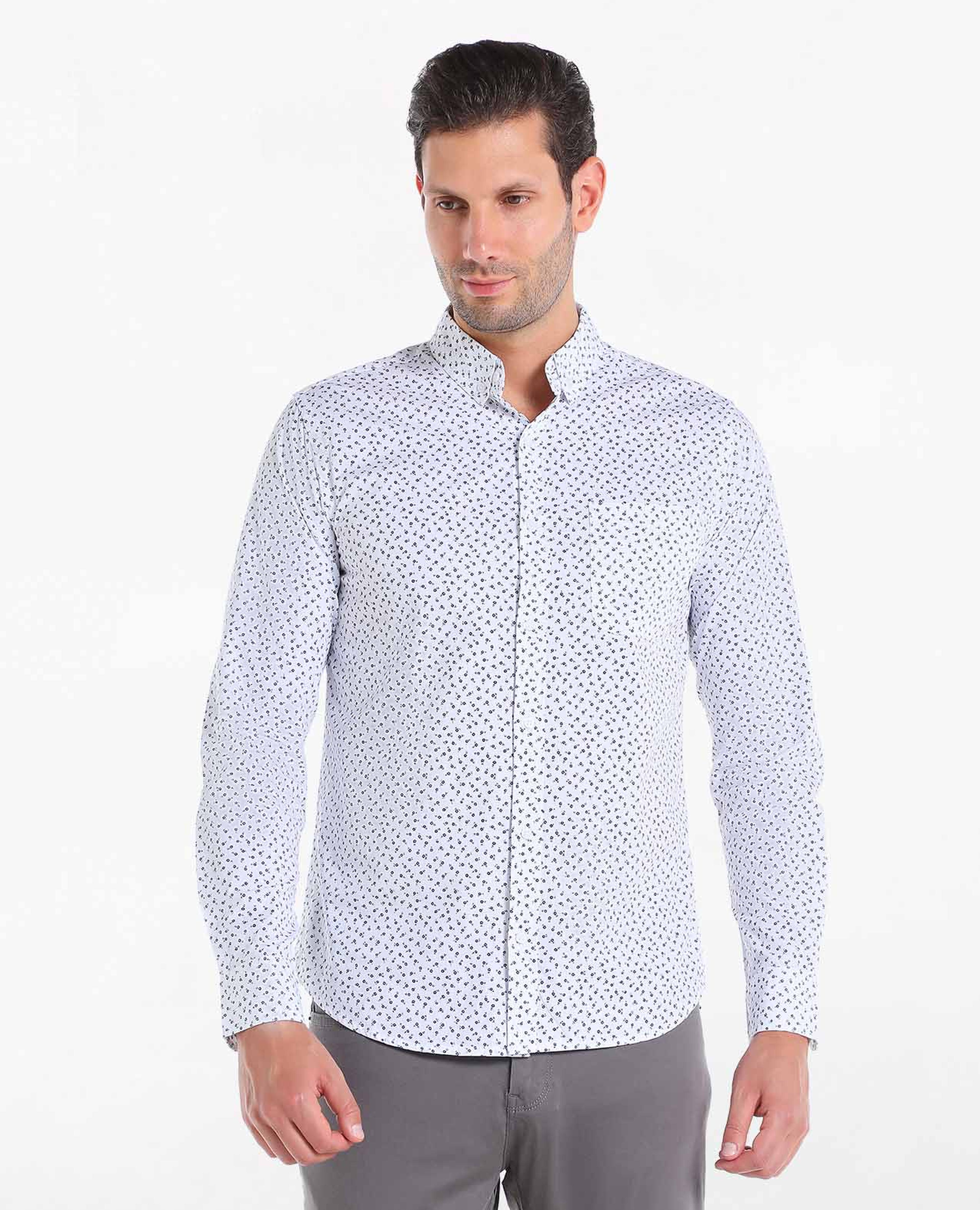 Printed Shirt with Button-Down Collar and Long Sleeves