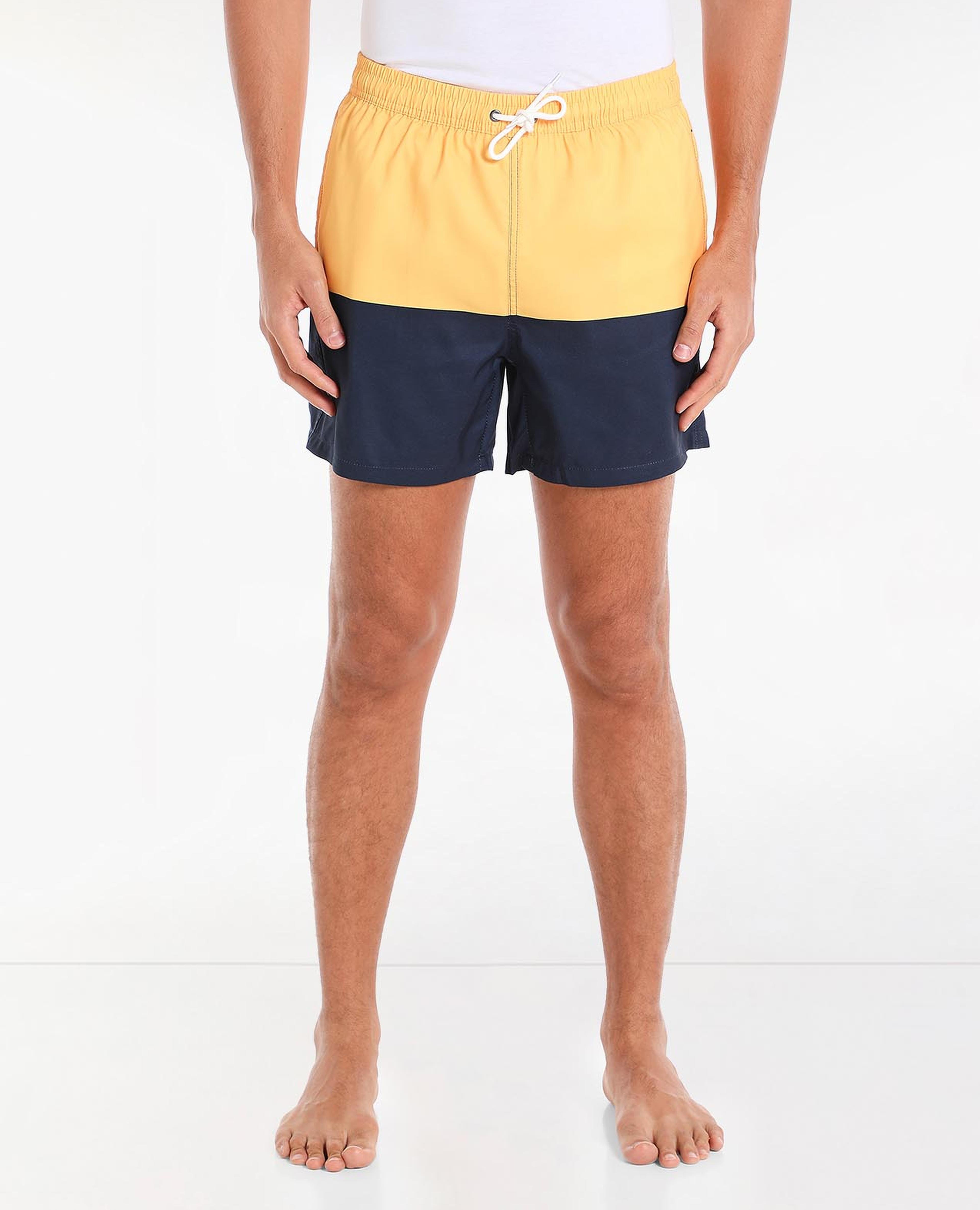 Color Block Regular Shorts with Elasticated Drawstring Waist