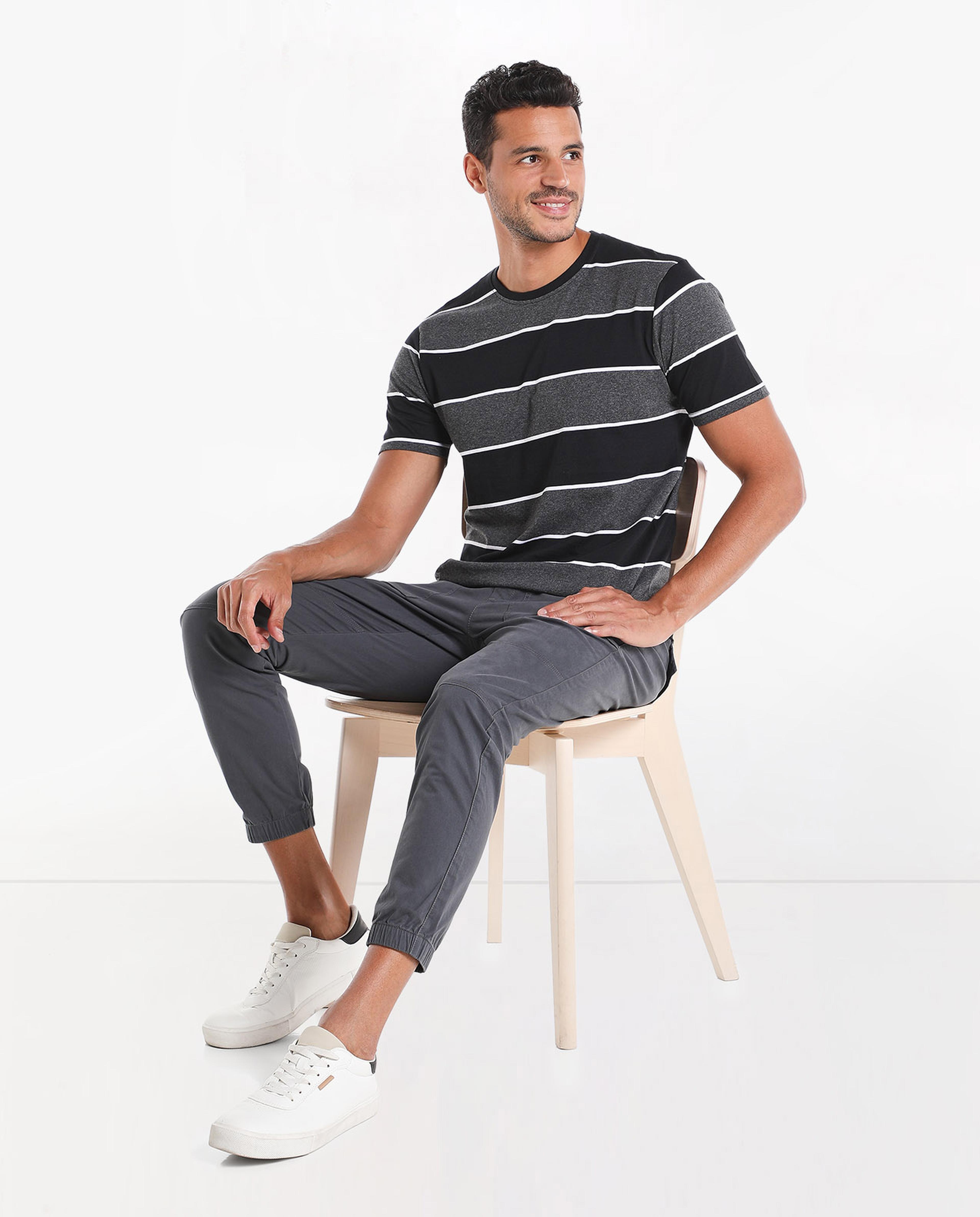 Solid Joggers Style Pants with Elasticated Drawstring Waist