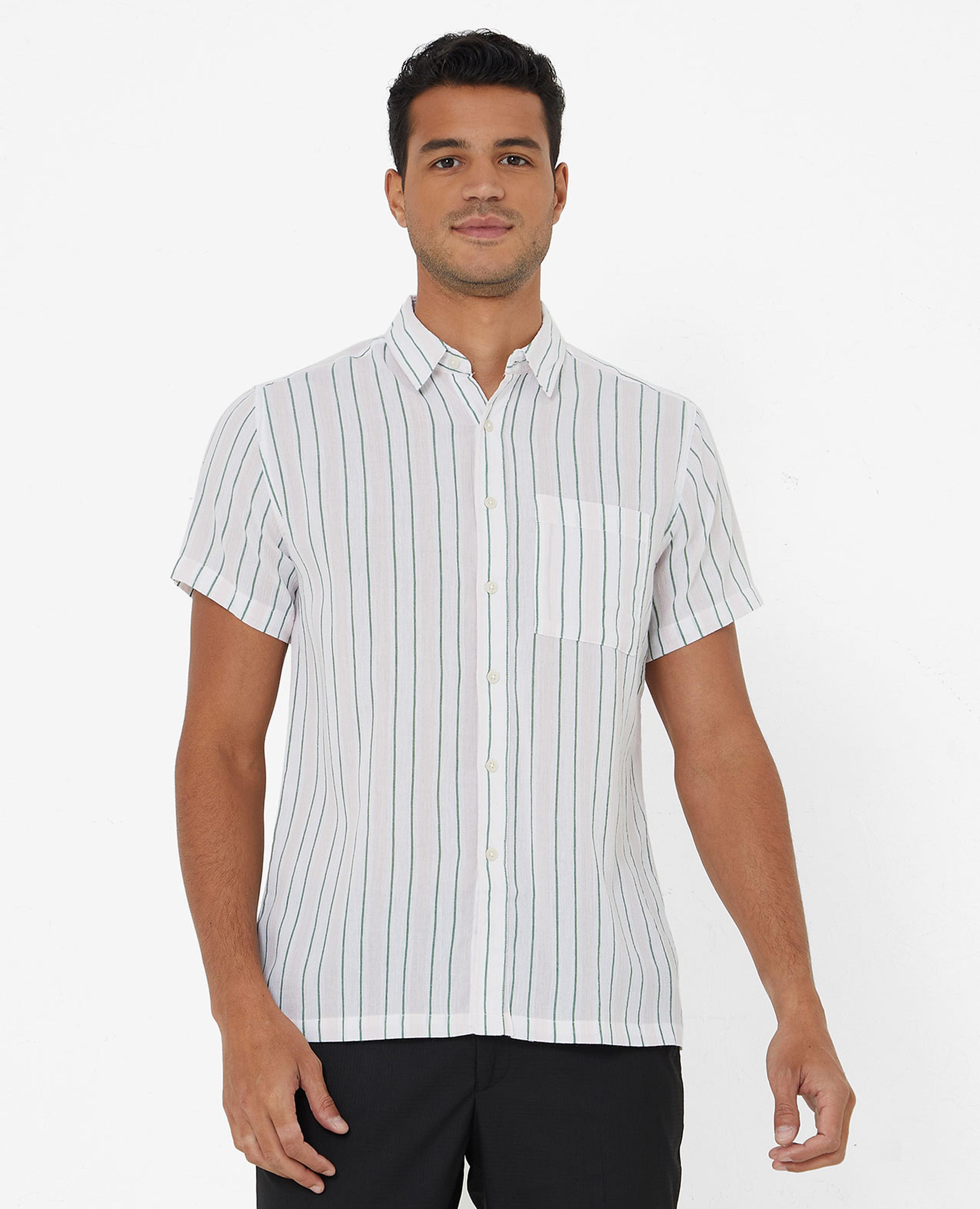 Striped Shirt with Classic Collar and Short Sleeves