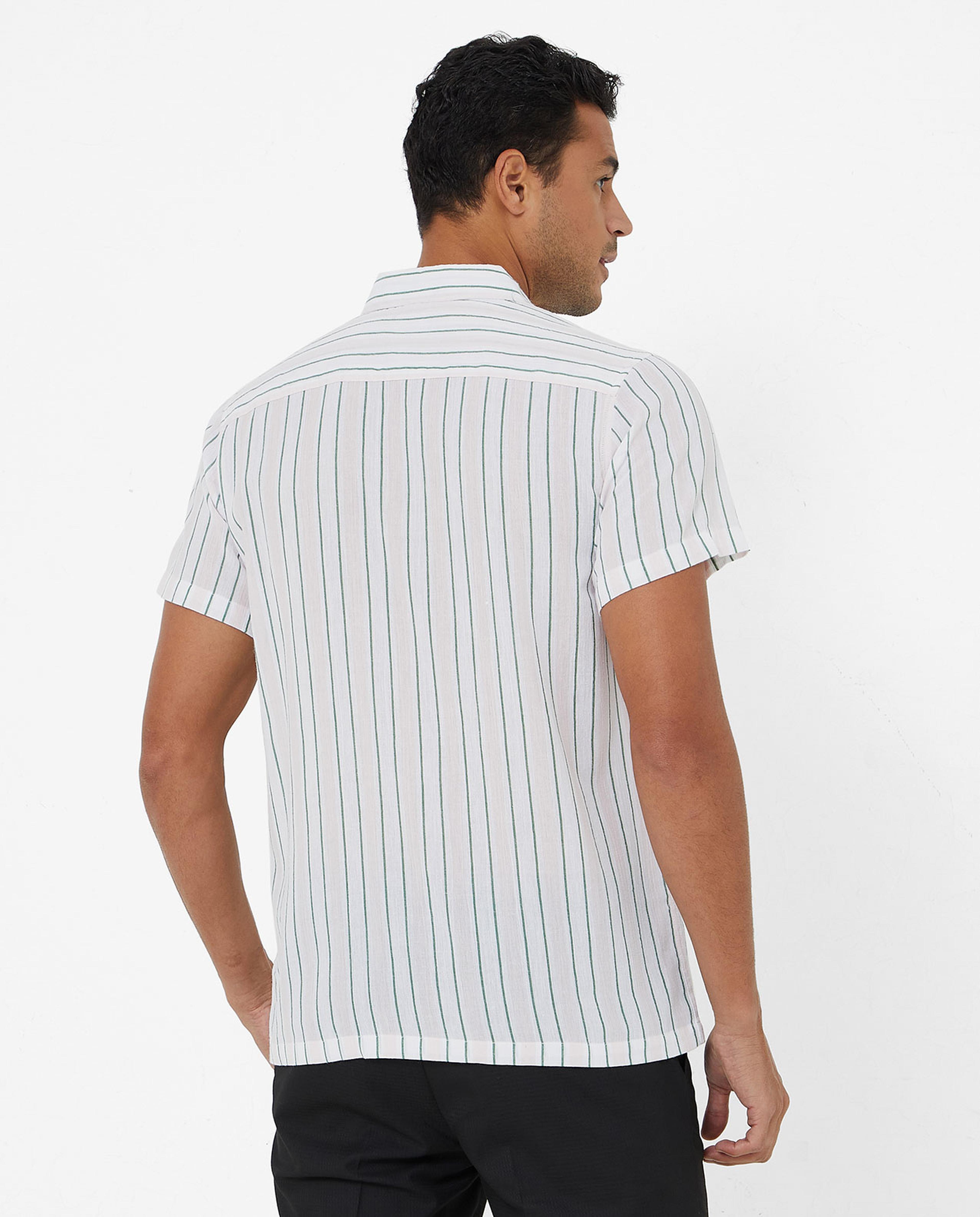 Striped Shirt with Classic Collar and Short Sleeves