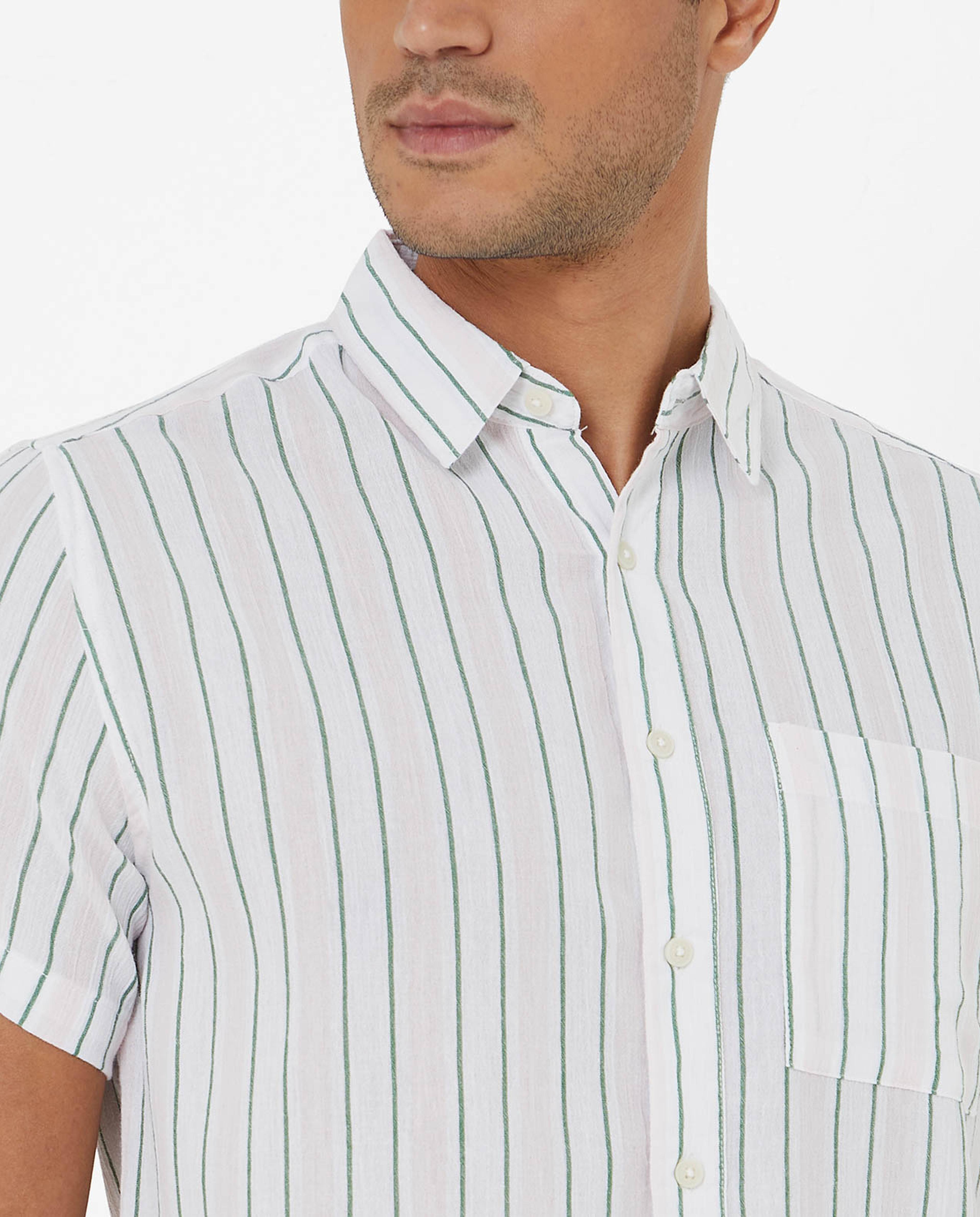 Striped Shirt with Classic Collar and Short Sleeves