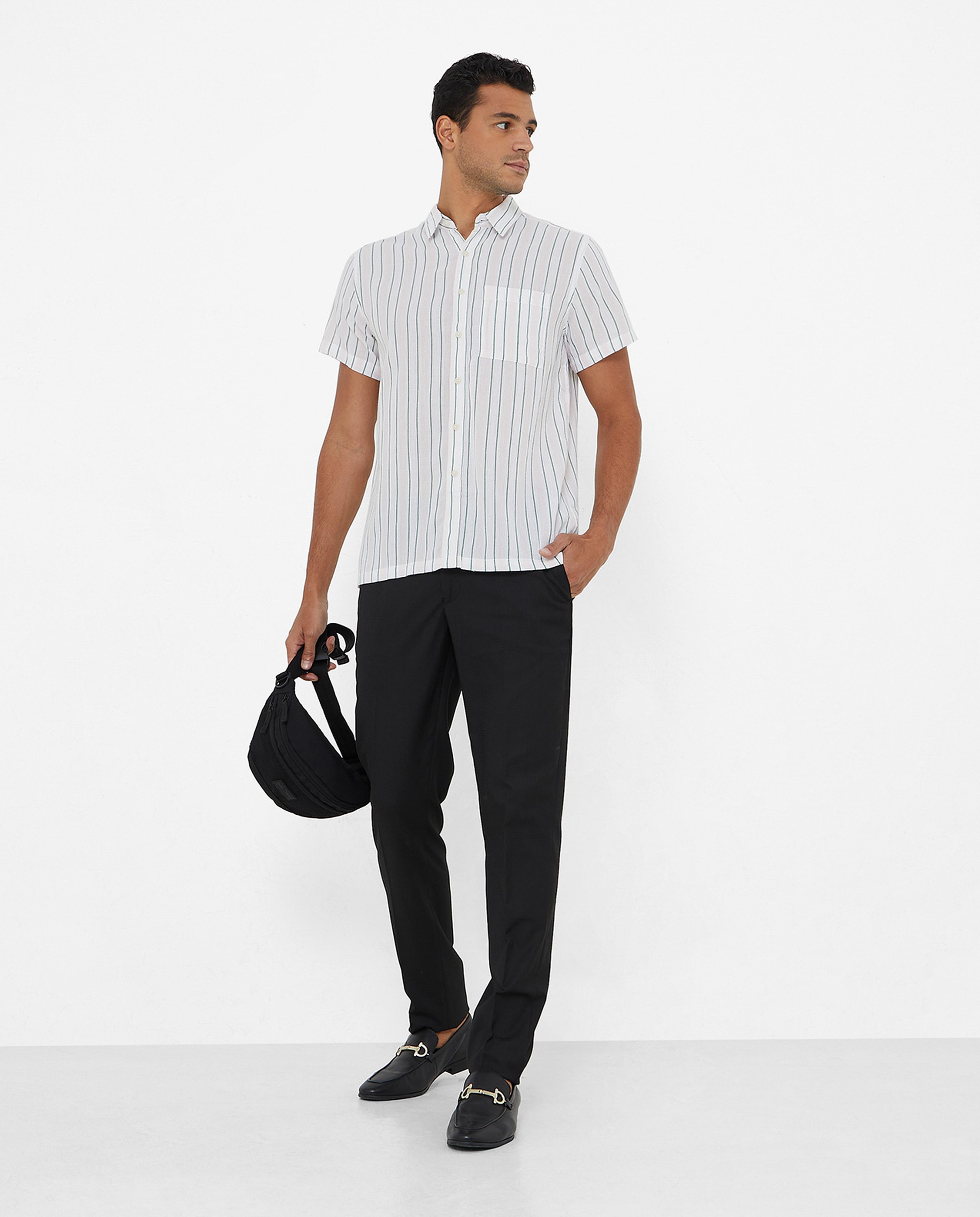 Striped Shirt with Classic Collar and Short Sleeves