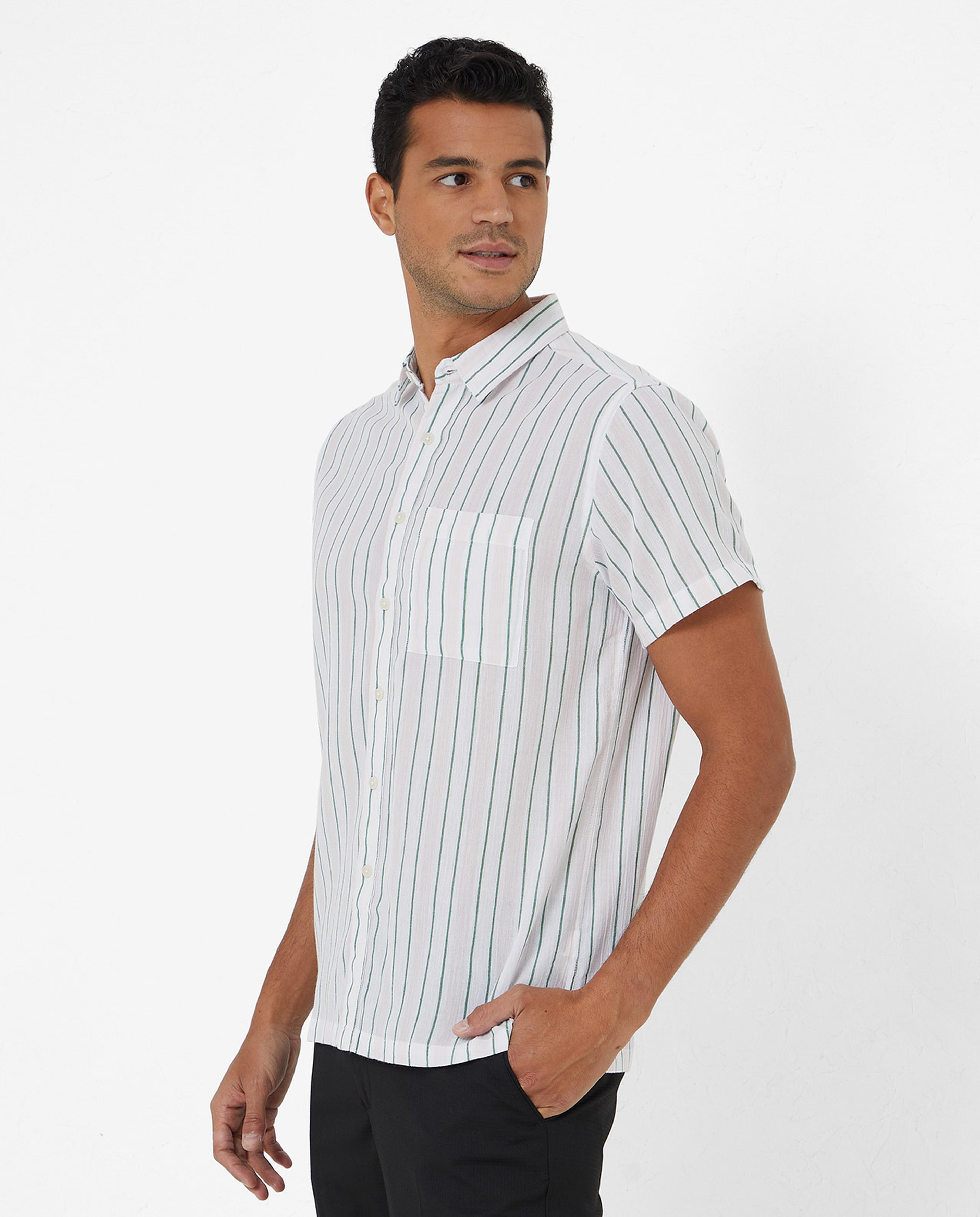 Striped Shirt with Classic Collar and Short Sleeves