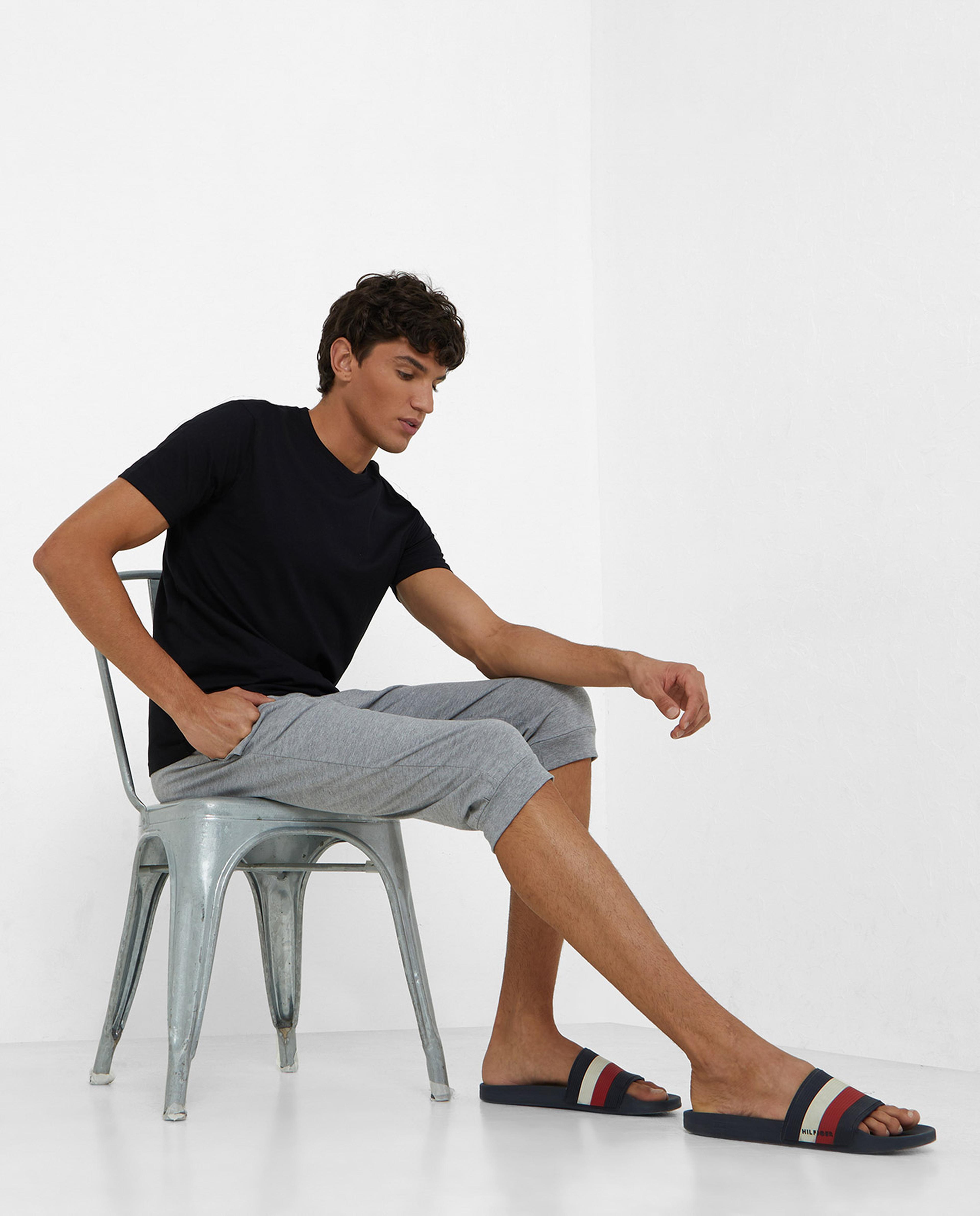 Solid Knee-Length Capris with Elasticated Drawstring Waist