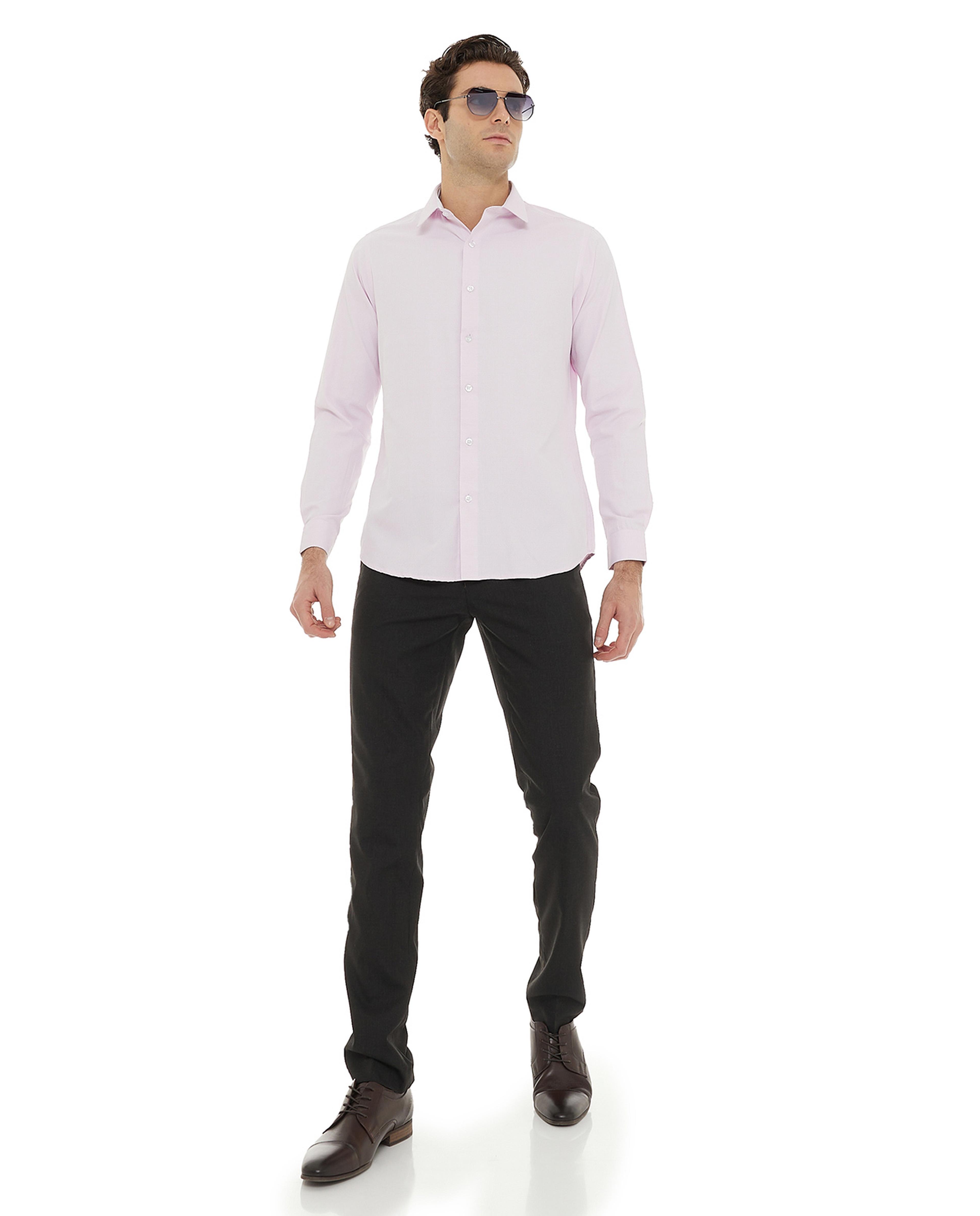 Solid Shirt with Classic Collar and Long Sleeves