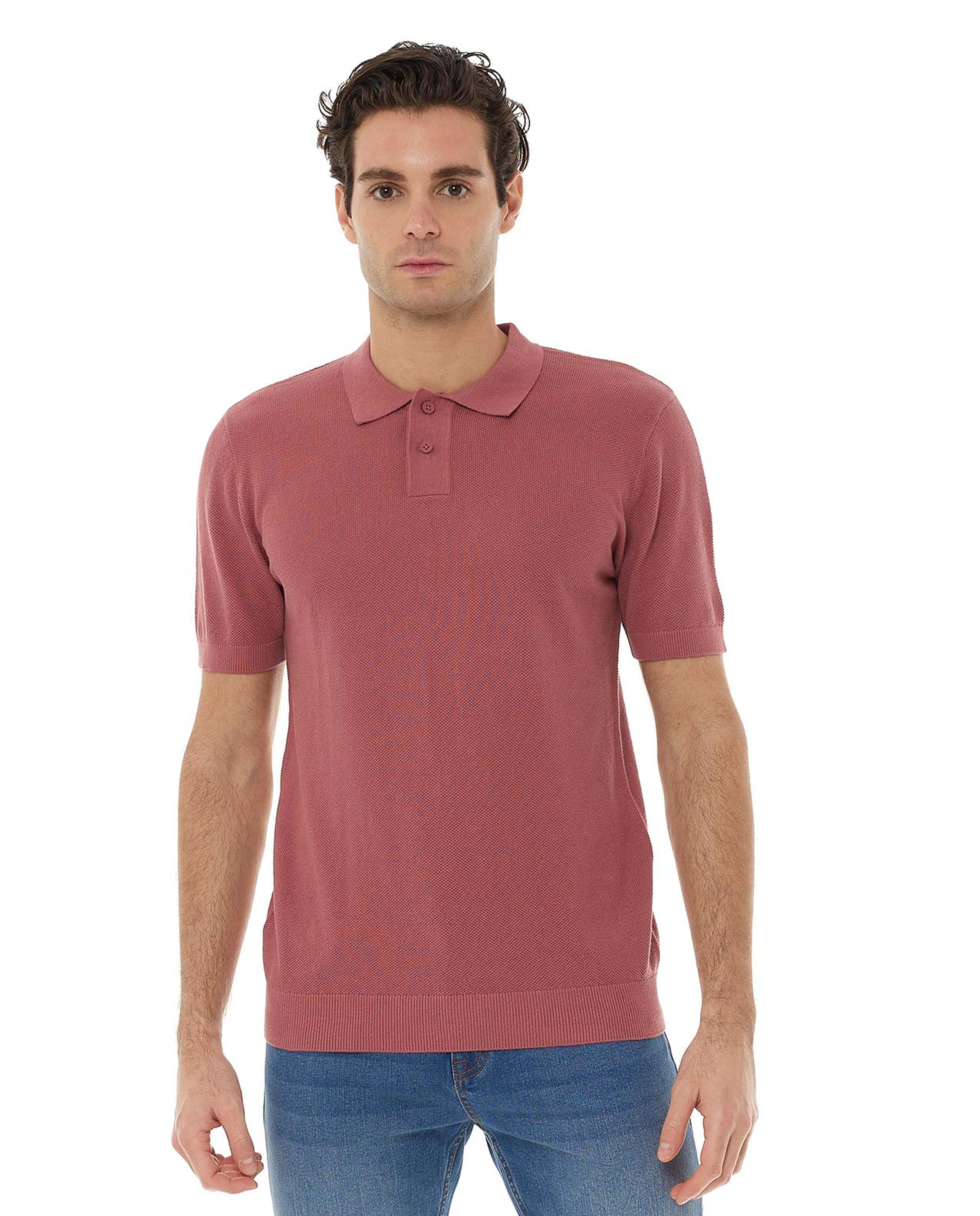 Solid T-Shirt with Polo Collar and Short Sleeves