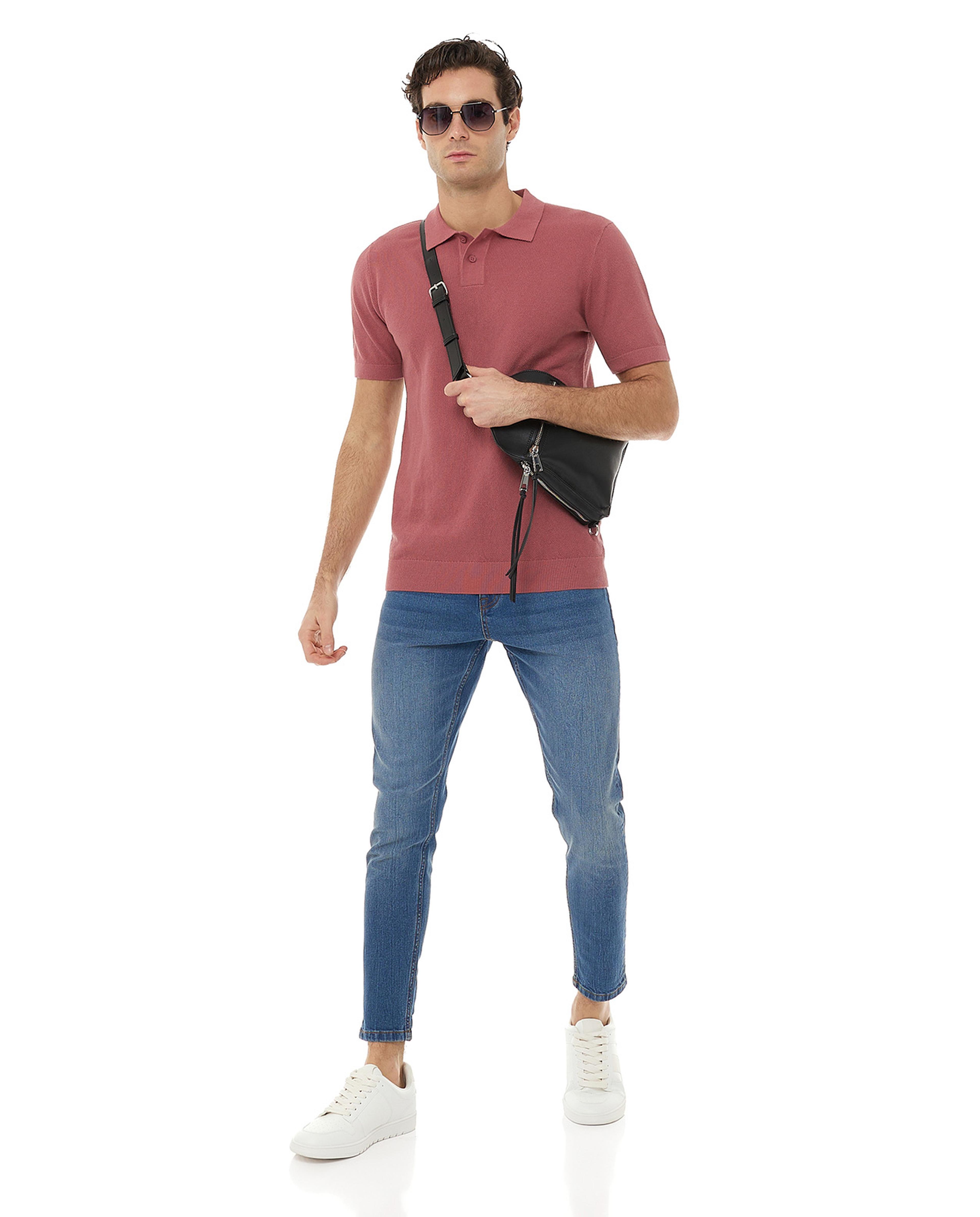 Solid T-Shirt with Polo Collar and Short Sleeves