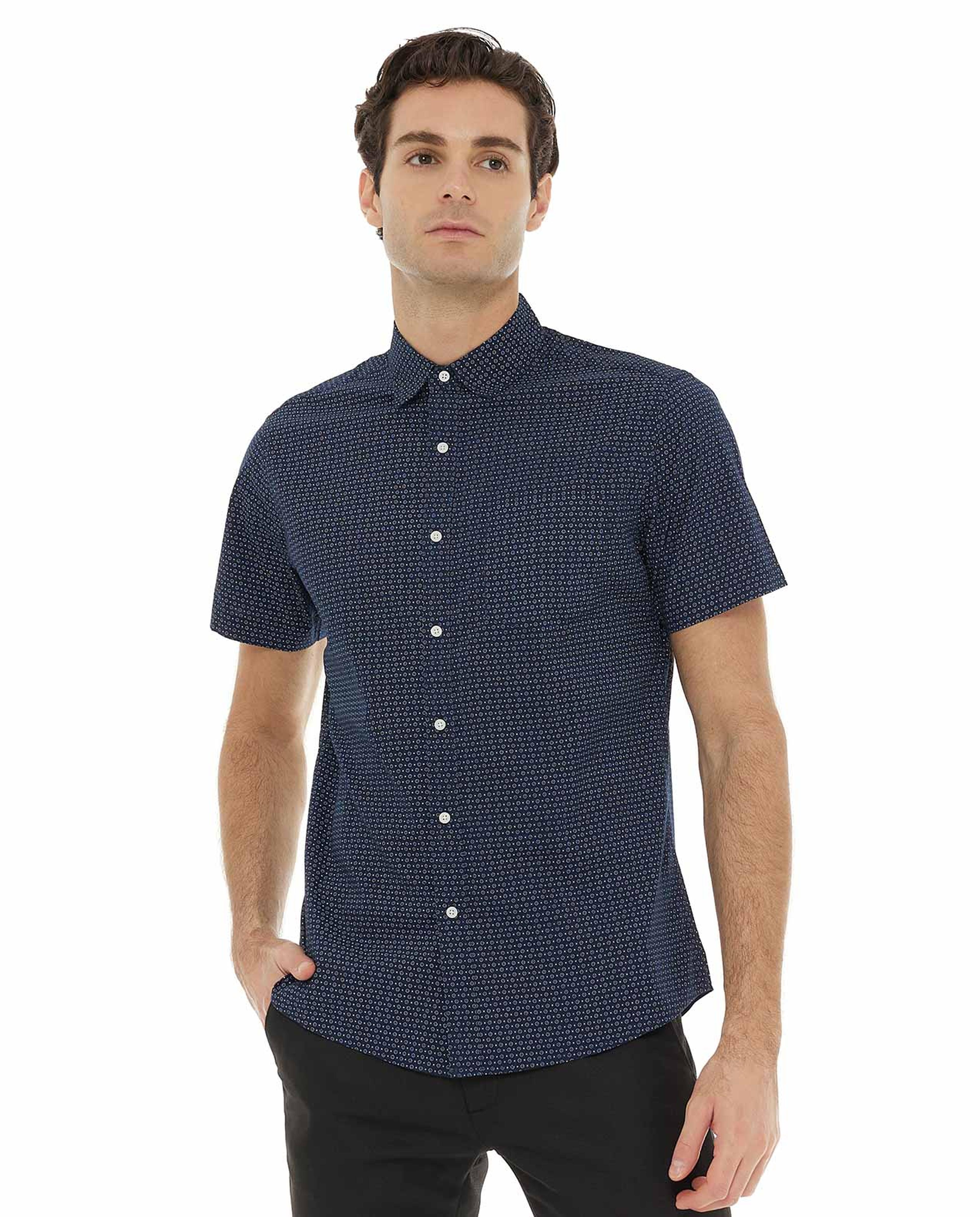 Printed Shirt with Classic Collar and Short Sleeves