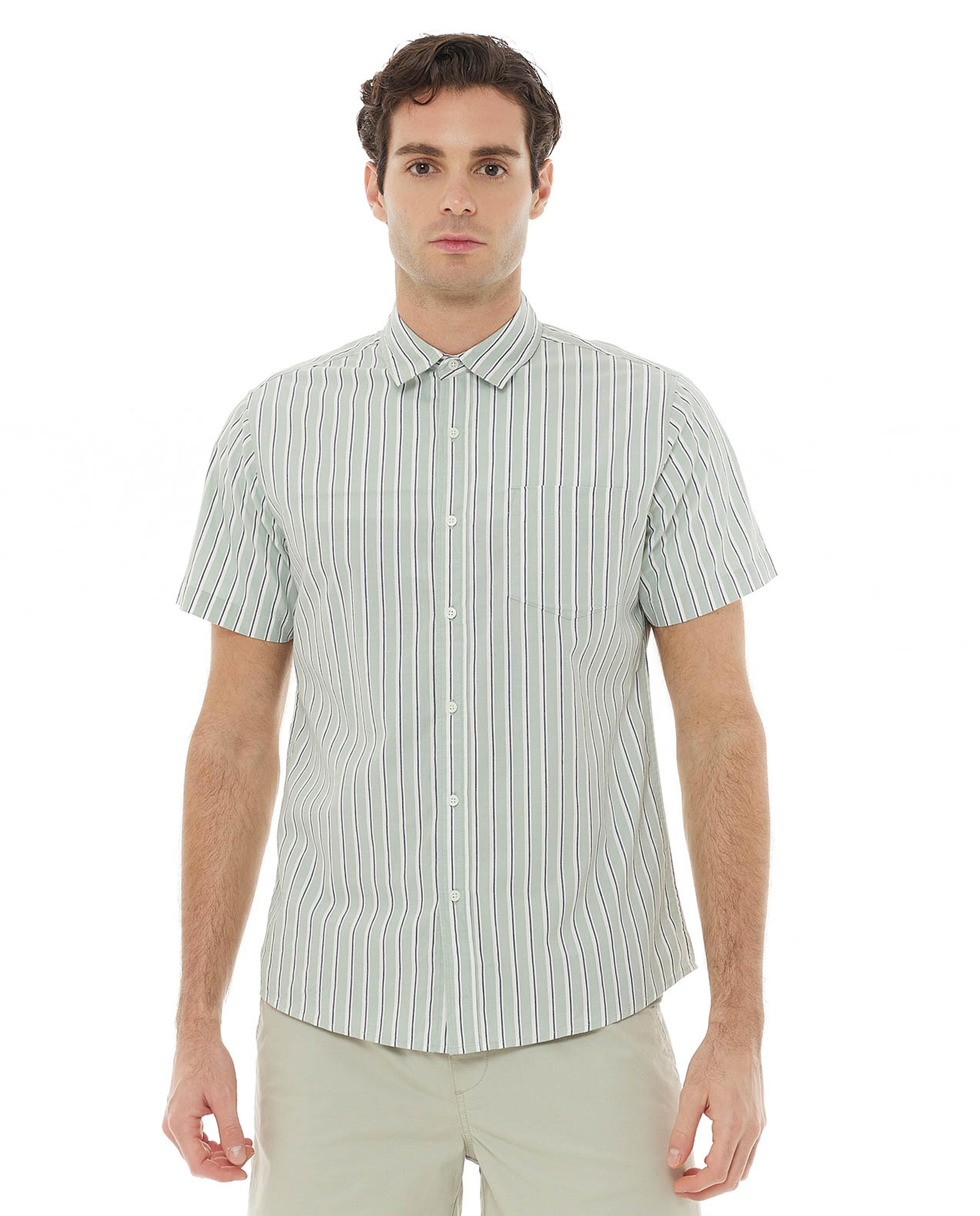 Striped Shirt with Classic Collar and Short Sleeves