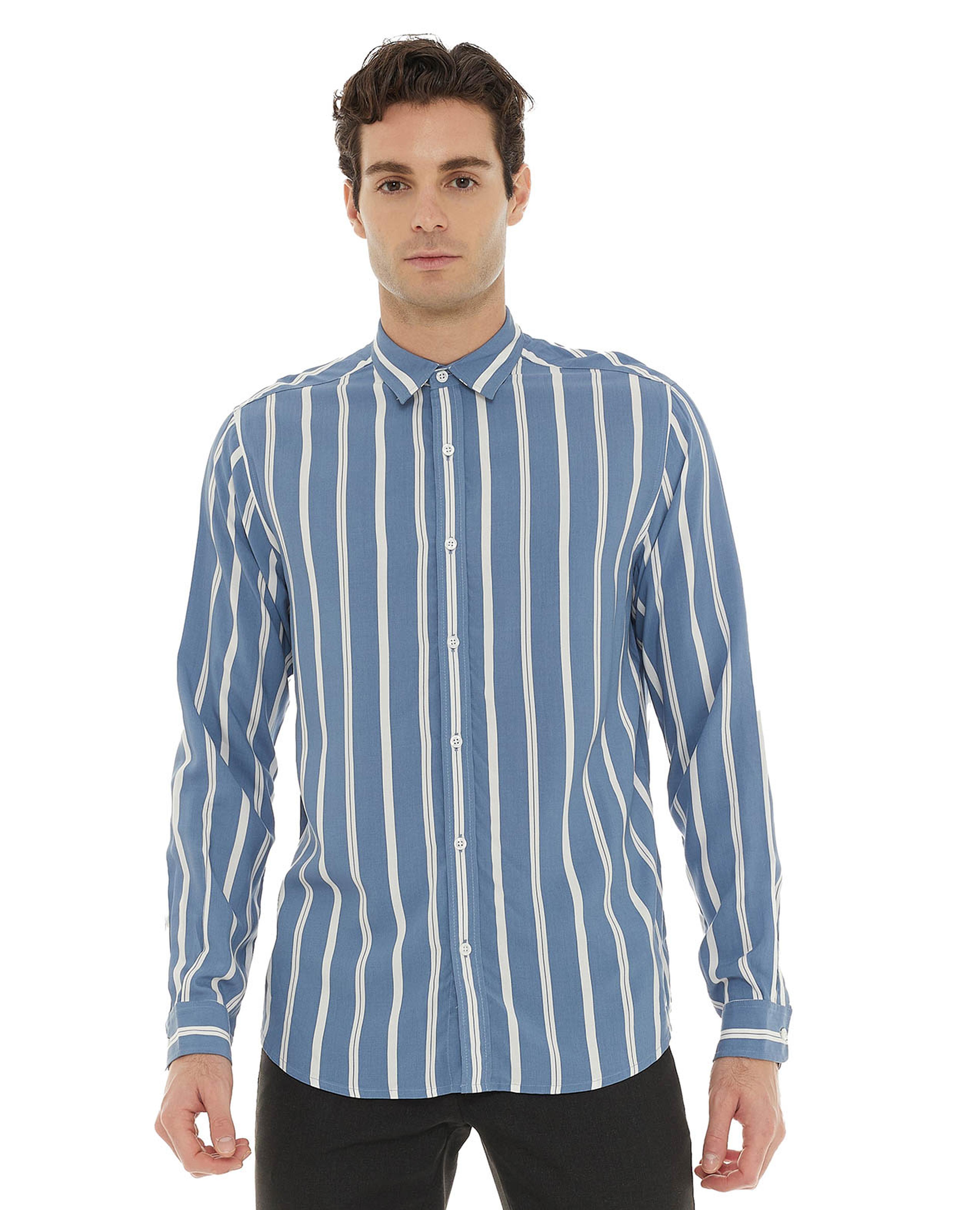 Striped Shirt with Classic Collar and Long Sleeves