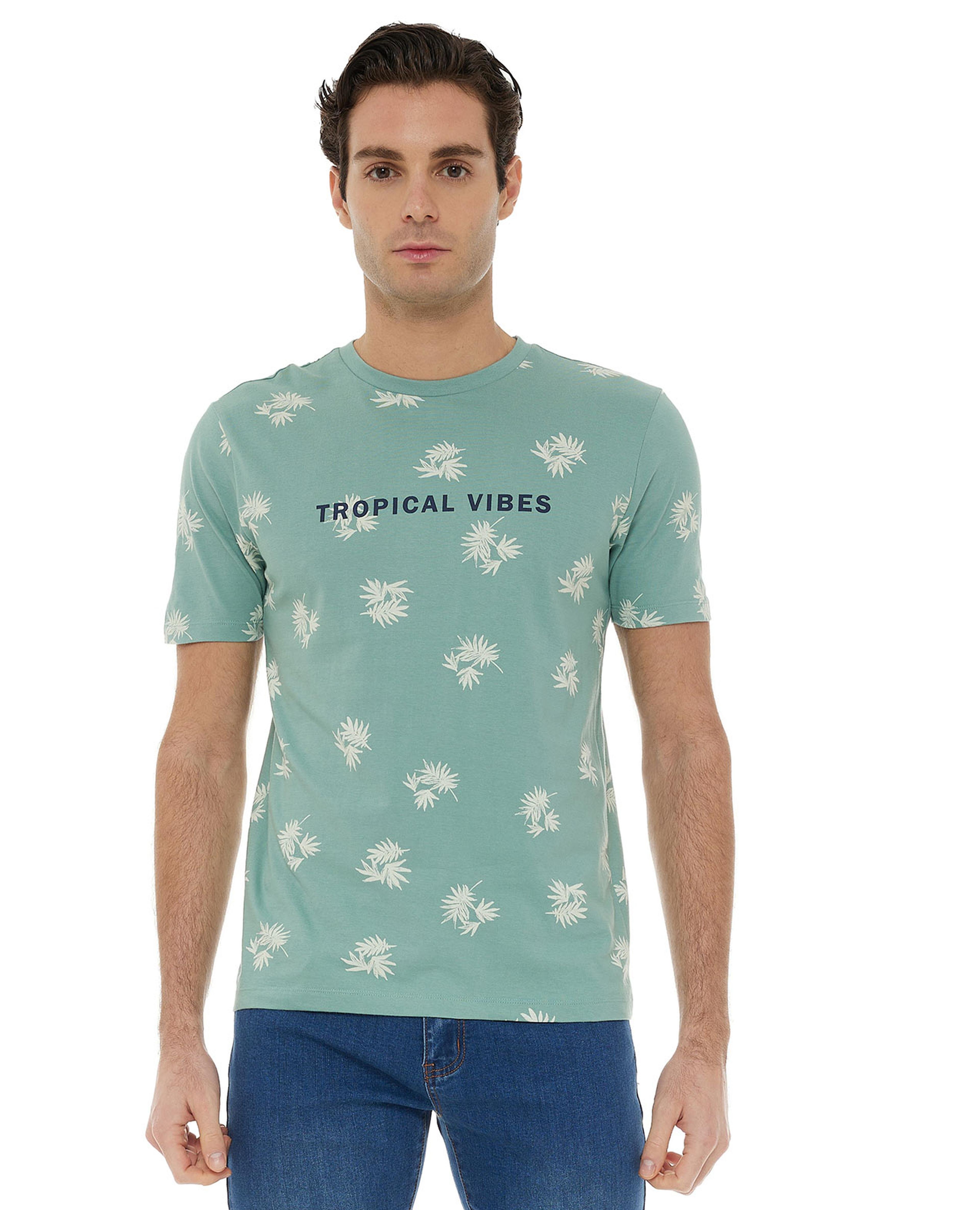 All Over Print T-Shirt with Crew Neck and Short Sleeves