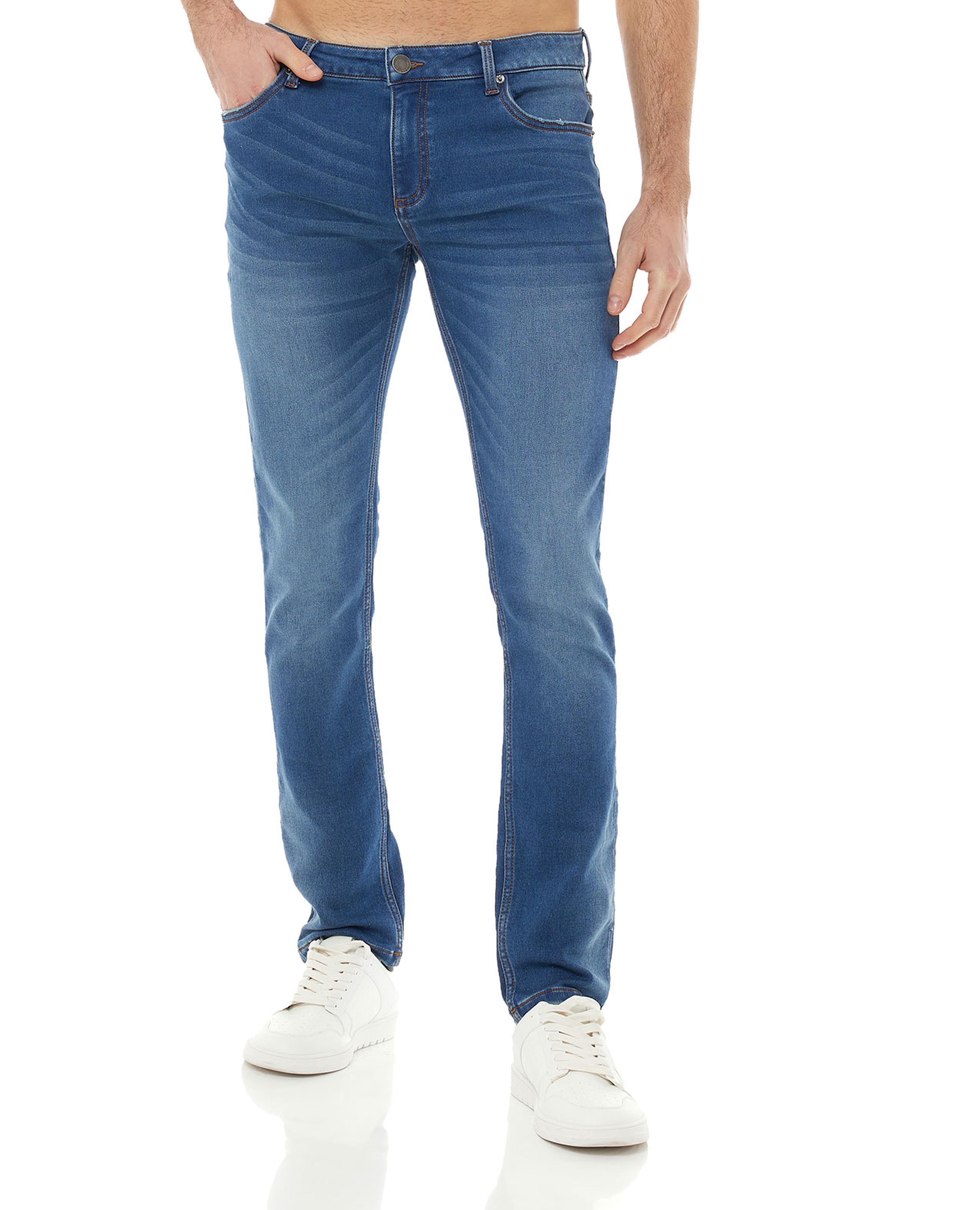 Solid Straight Fit Jeans with Button Closure