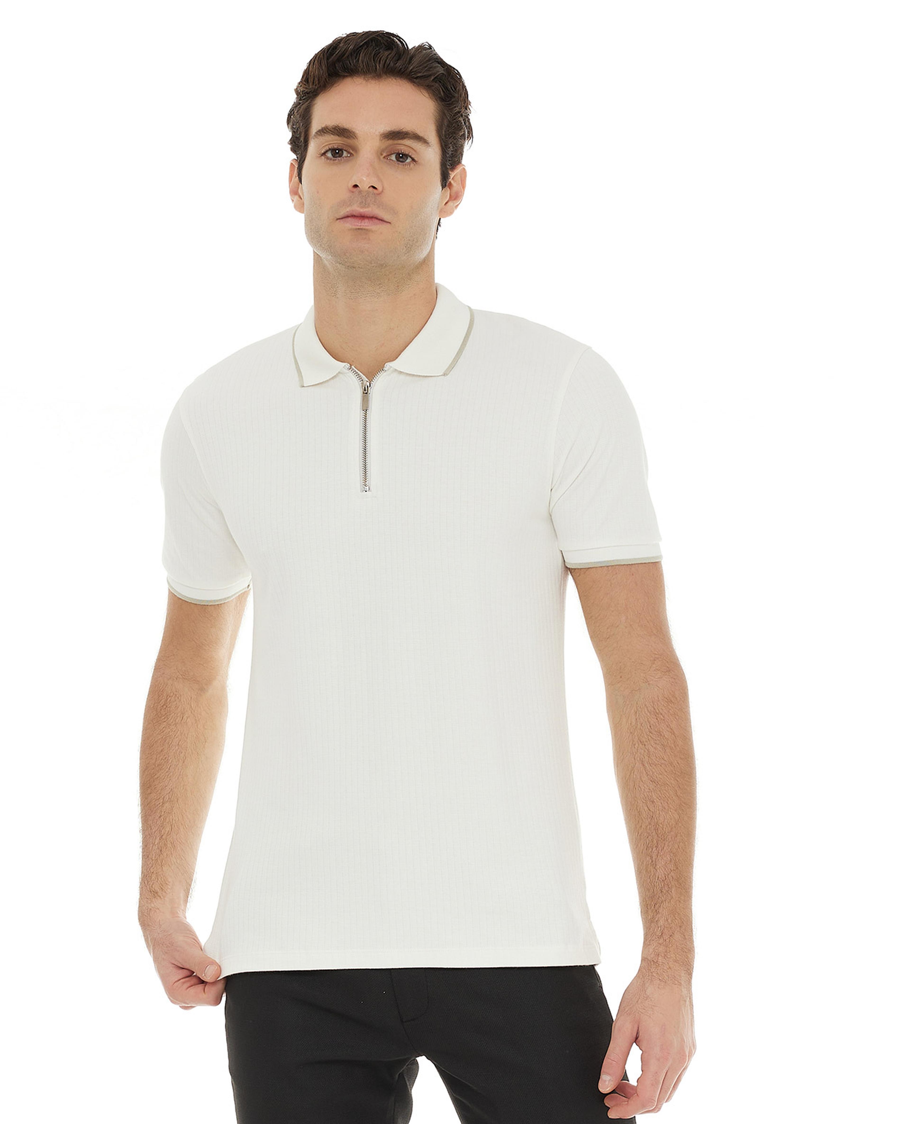 Solid Half-Zip Polo T-Shirt with Short Sleeves