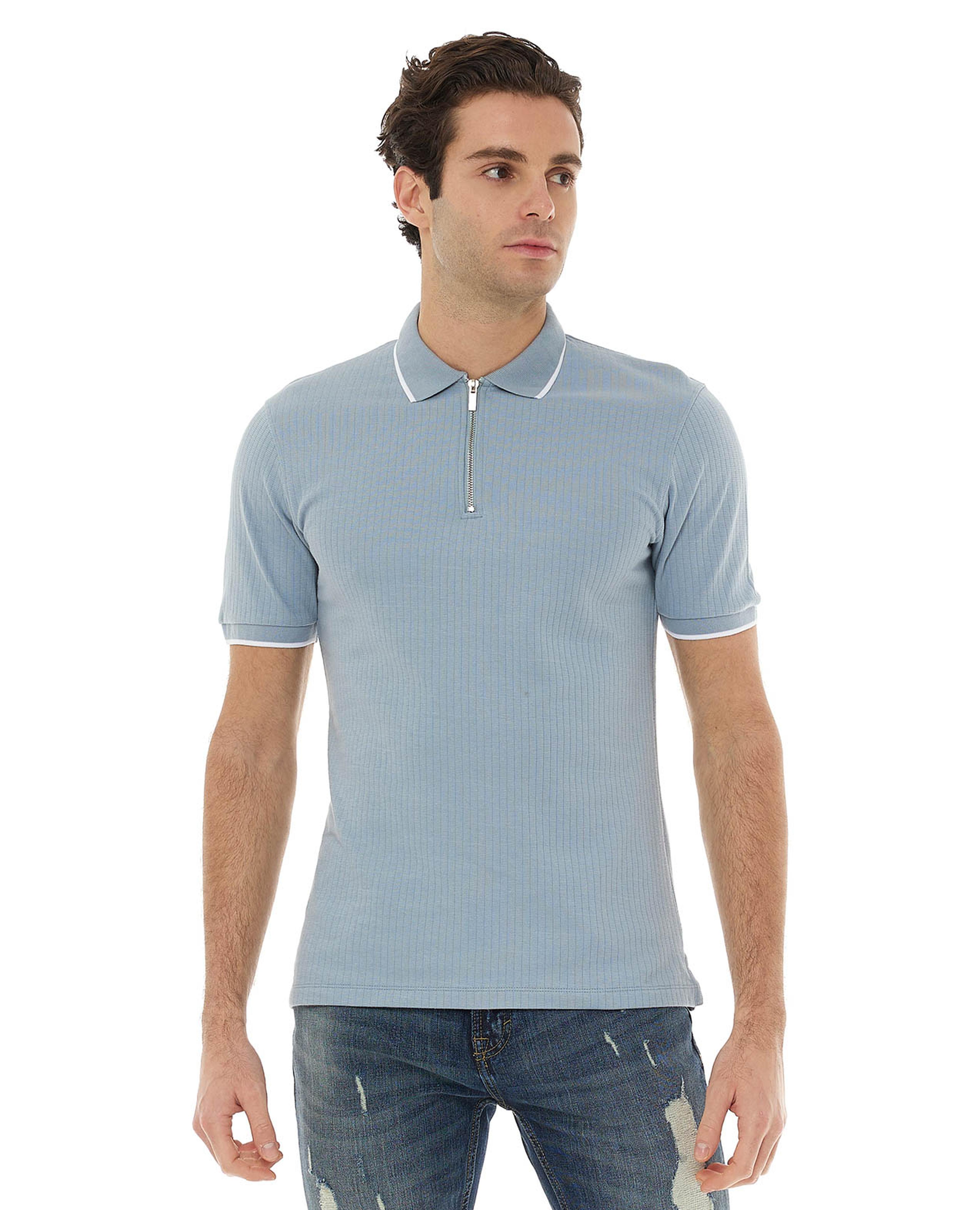 Solid Half-Zip Polo T-Shirt with Short Sleeves