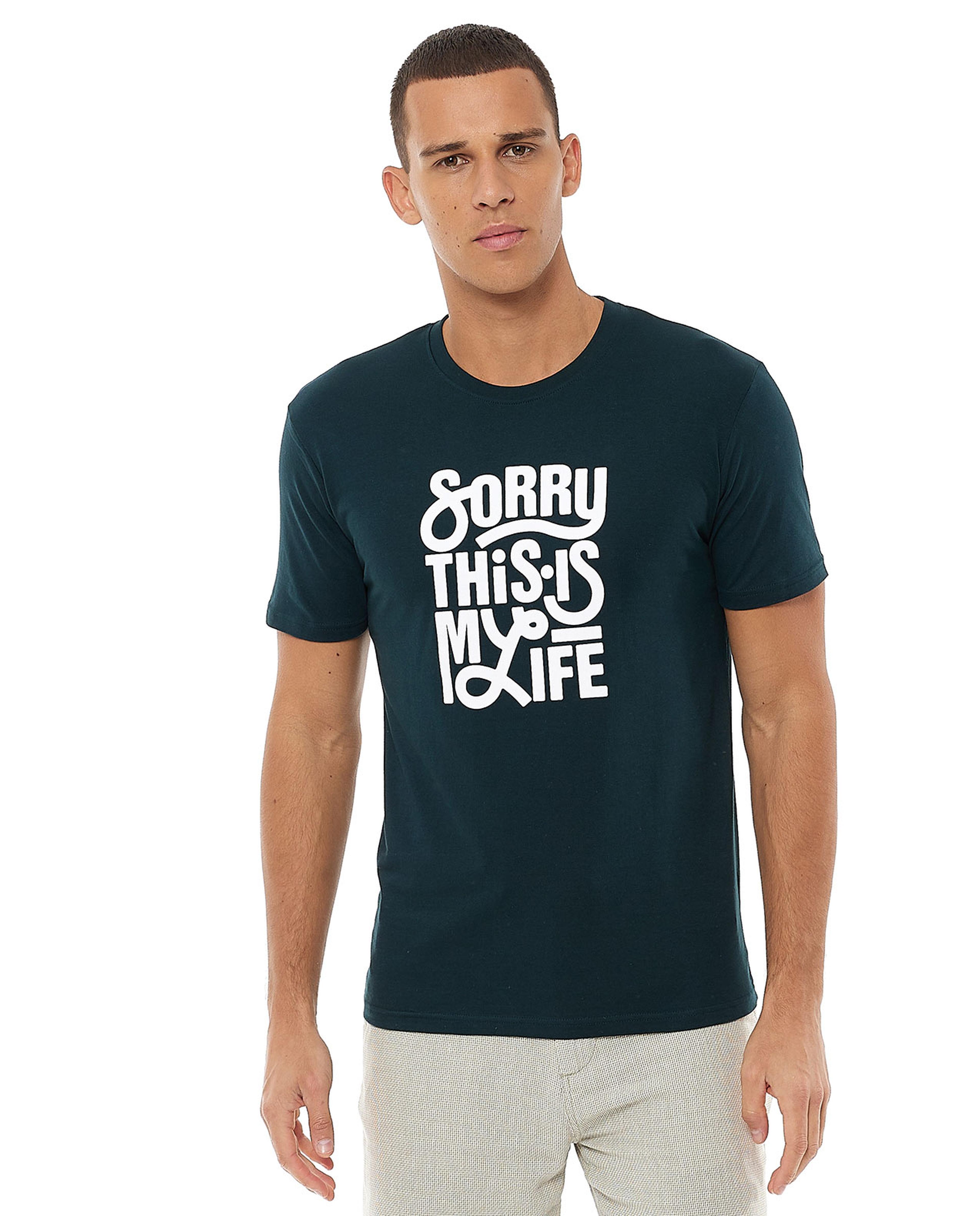 Typography Printed T-Shirt with Crew Neck and Short Sleeves