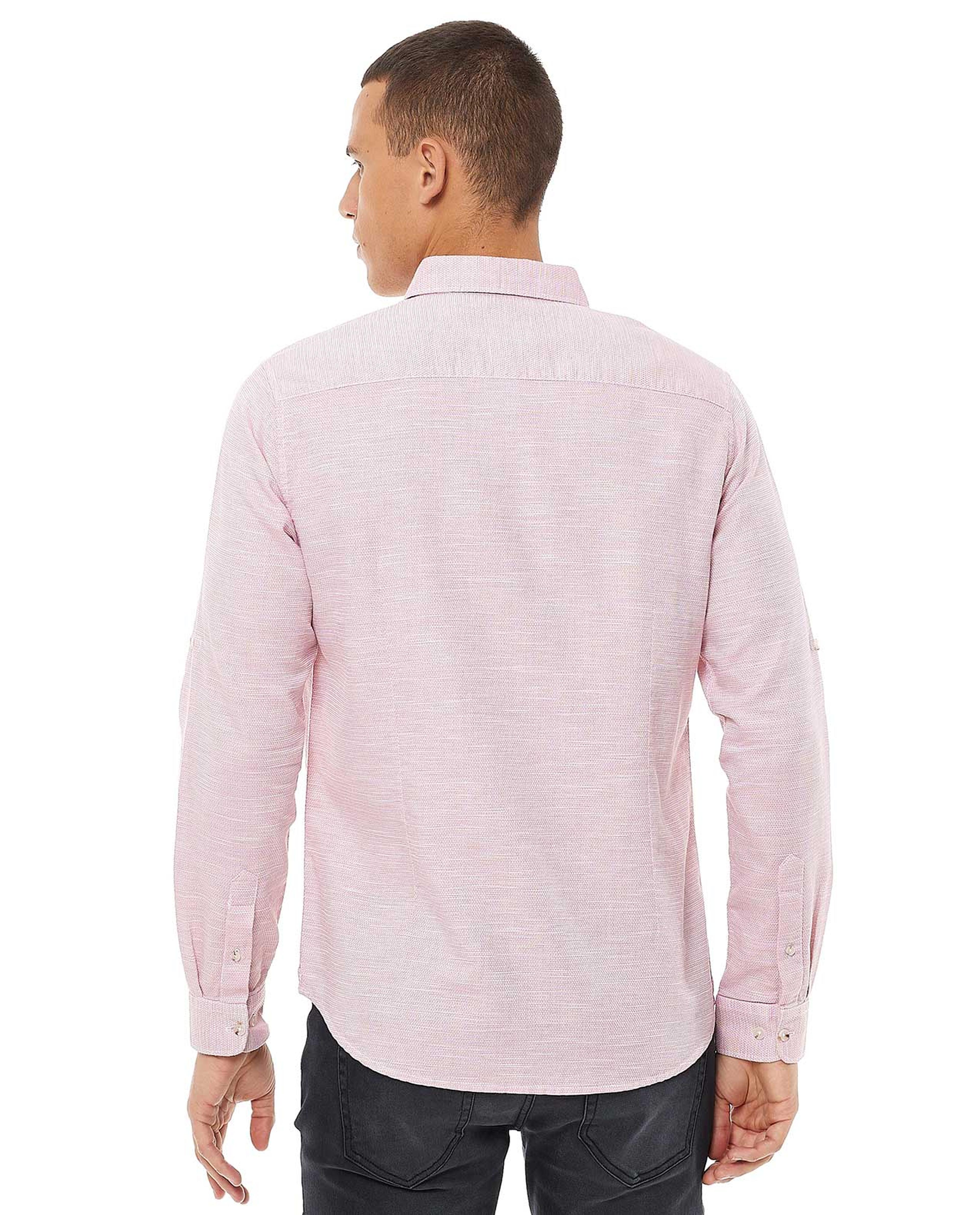 Solid Shirt with Button-Down Collar and Long Sleeves