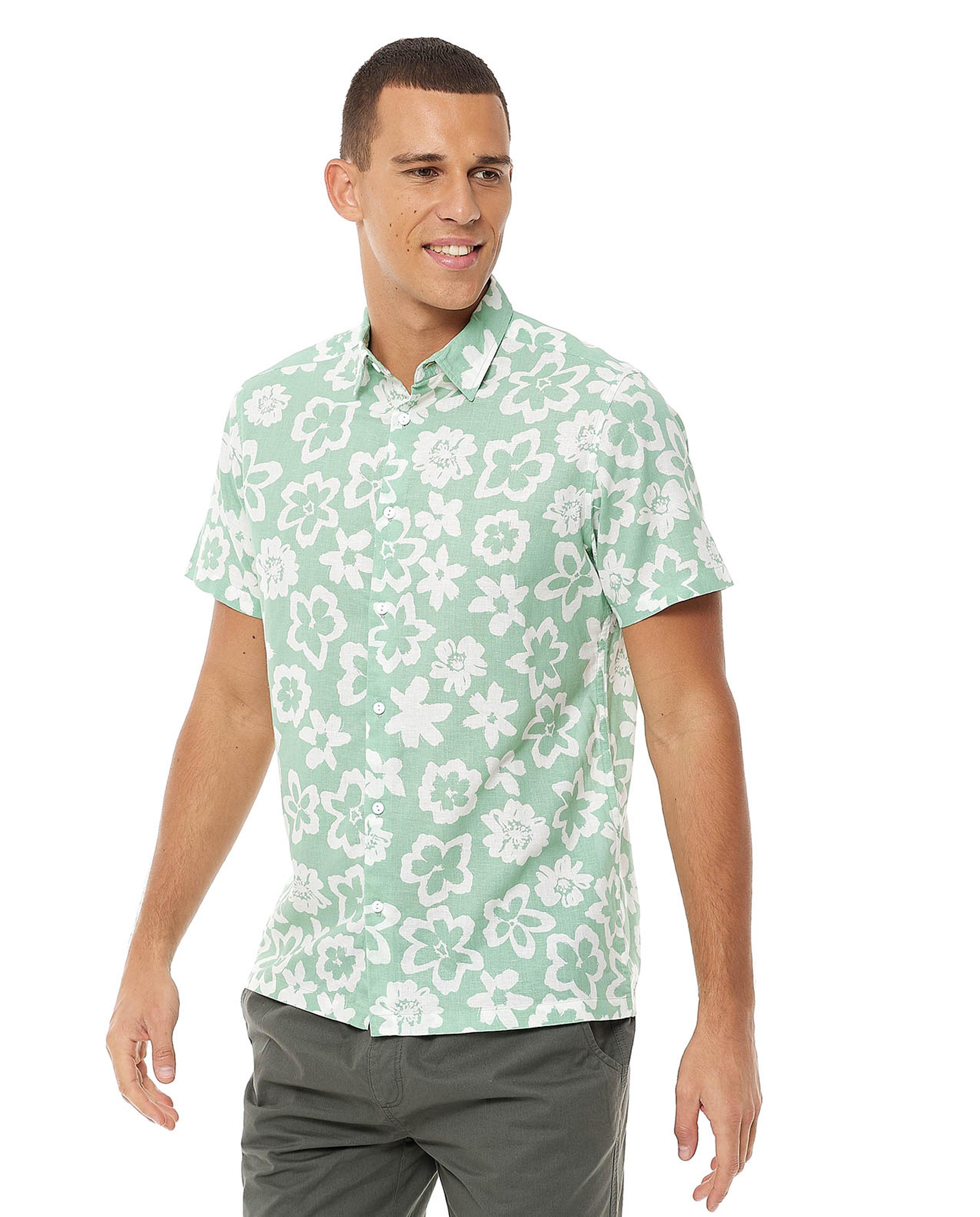 Floral Printed Shirt with Classic Collar and Short Sleeves