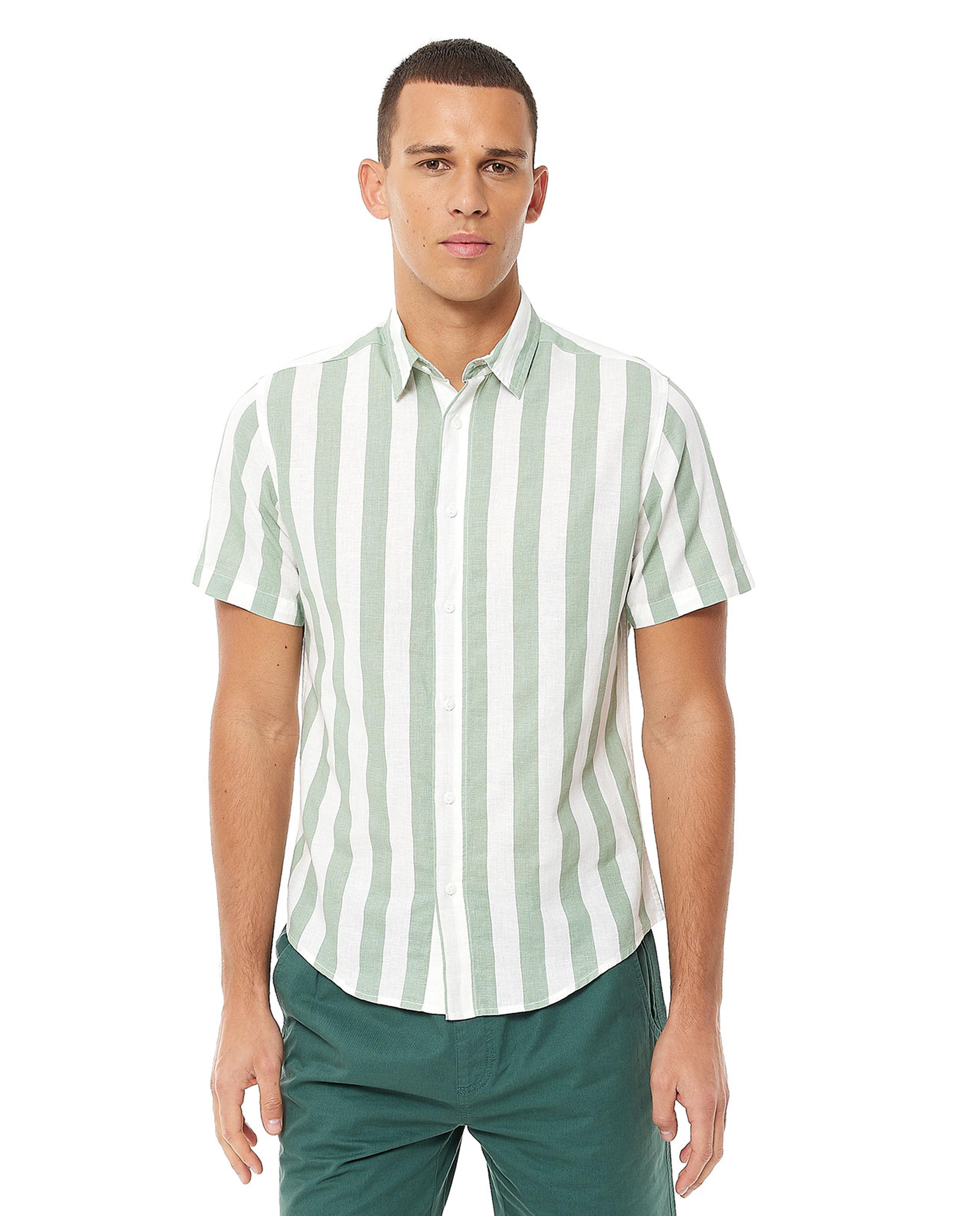 Striped Shirt with Classic Collar and Short Sleeves