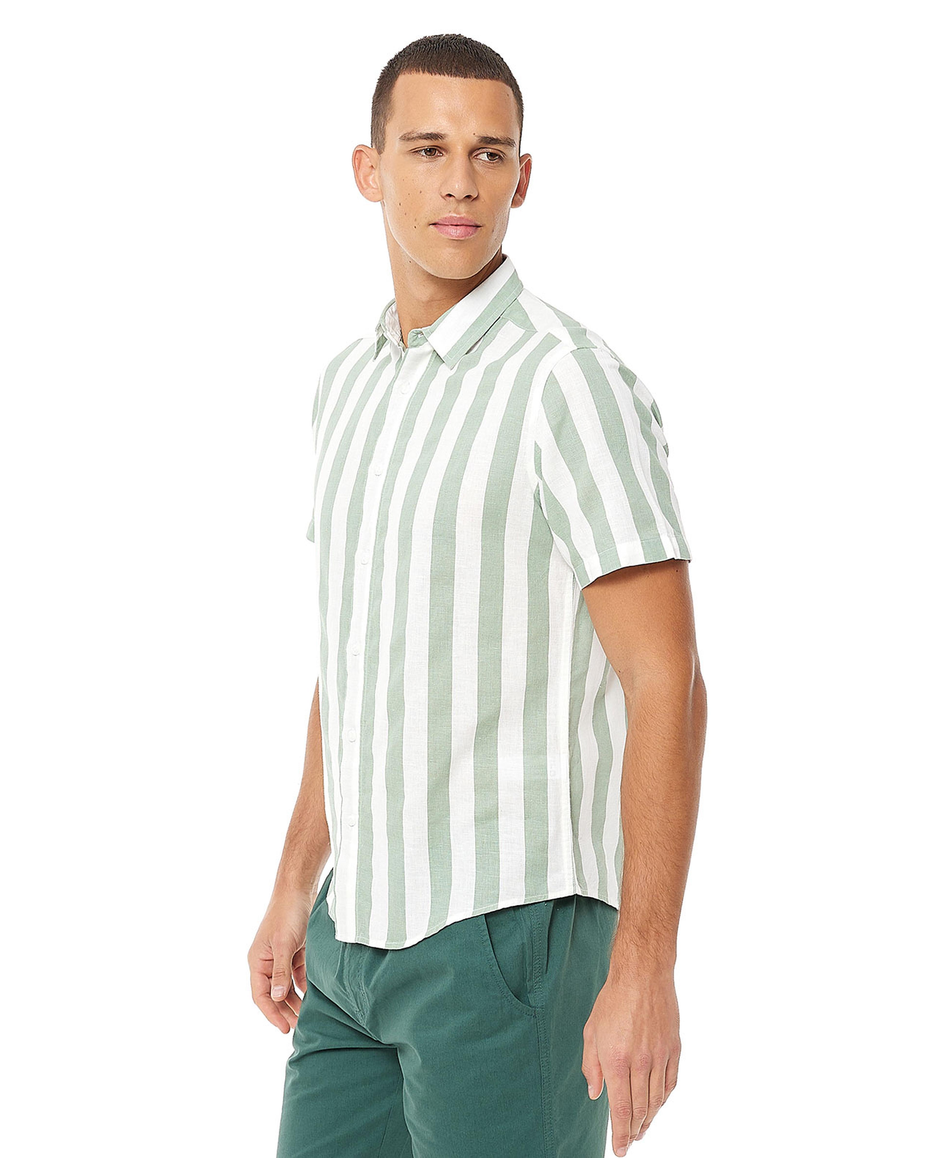 Striped Shirt with Classic Collar and Short Sleeves